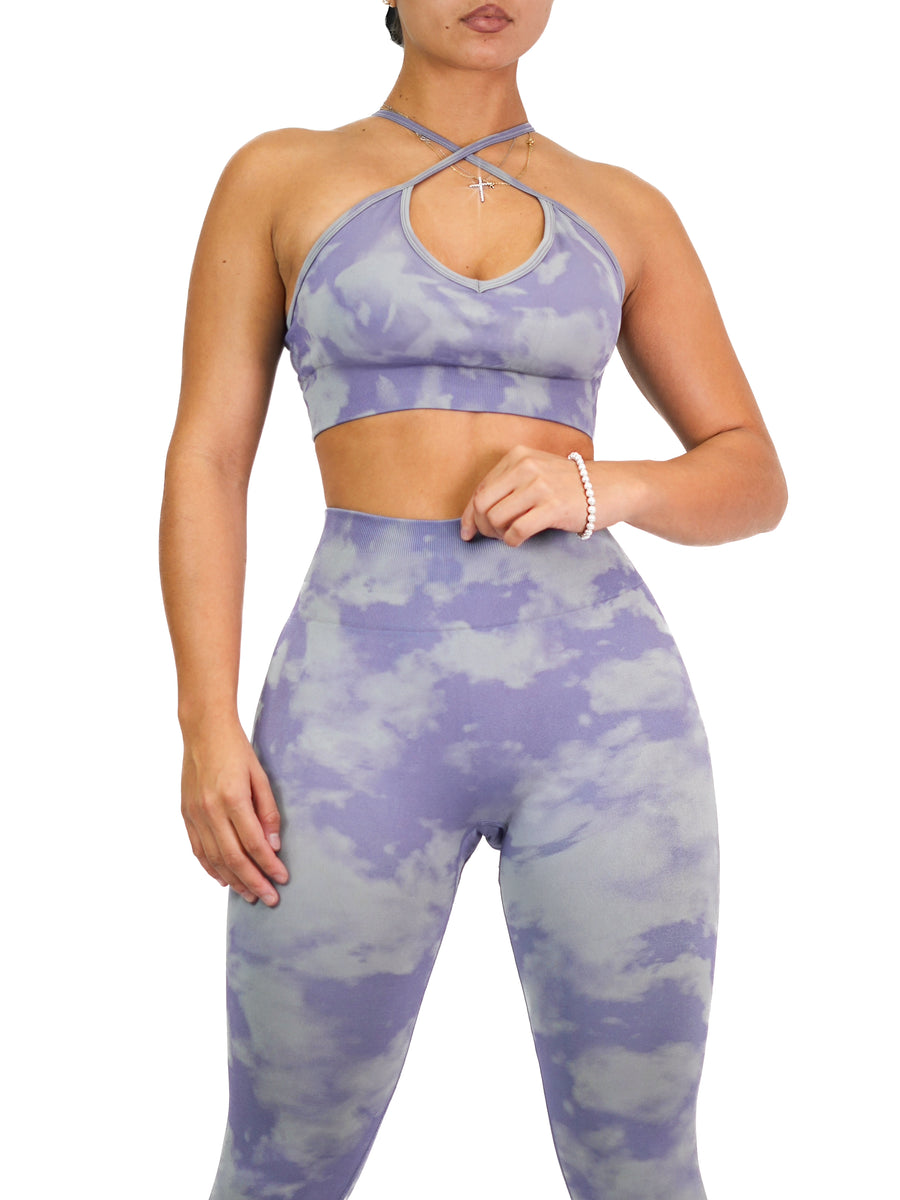 Body Paint Cross Sports Bra (Lilac & Gray)