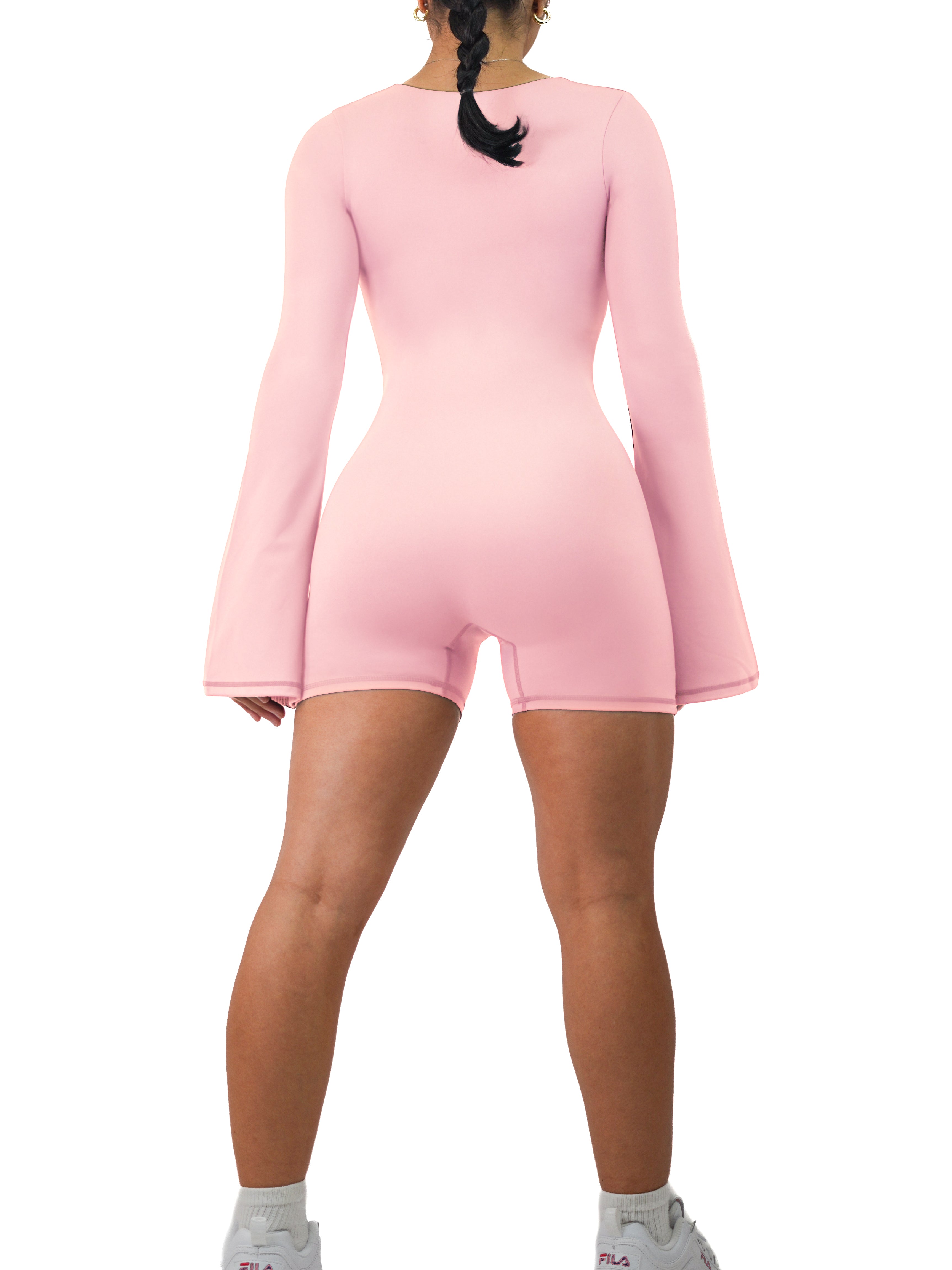 American Doll Flared Long Sleeve Short Romper (Blush Pink)