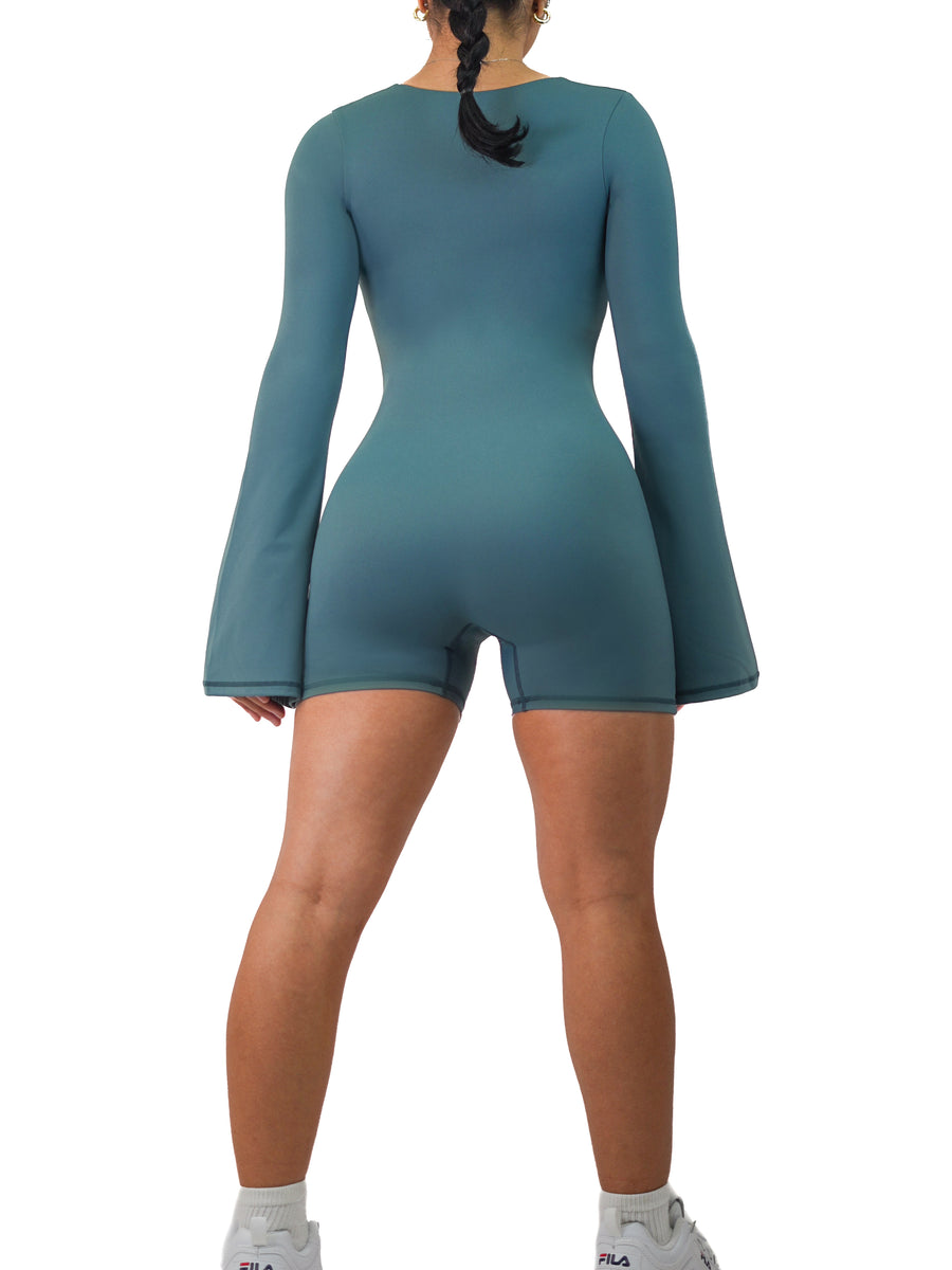 American Doll Flared Long Sleeve Short Romper (Luxe Blue) – Fitness  Fashioness