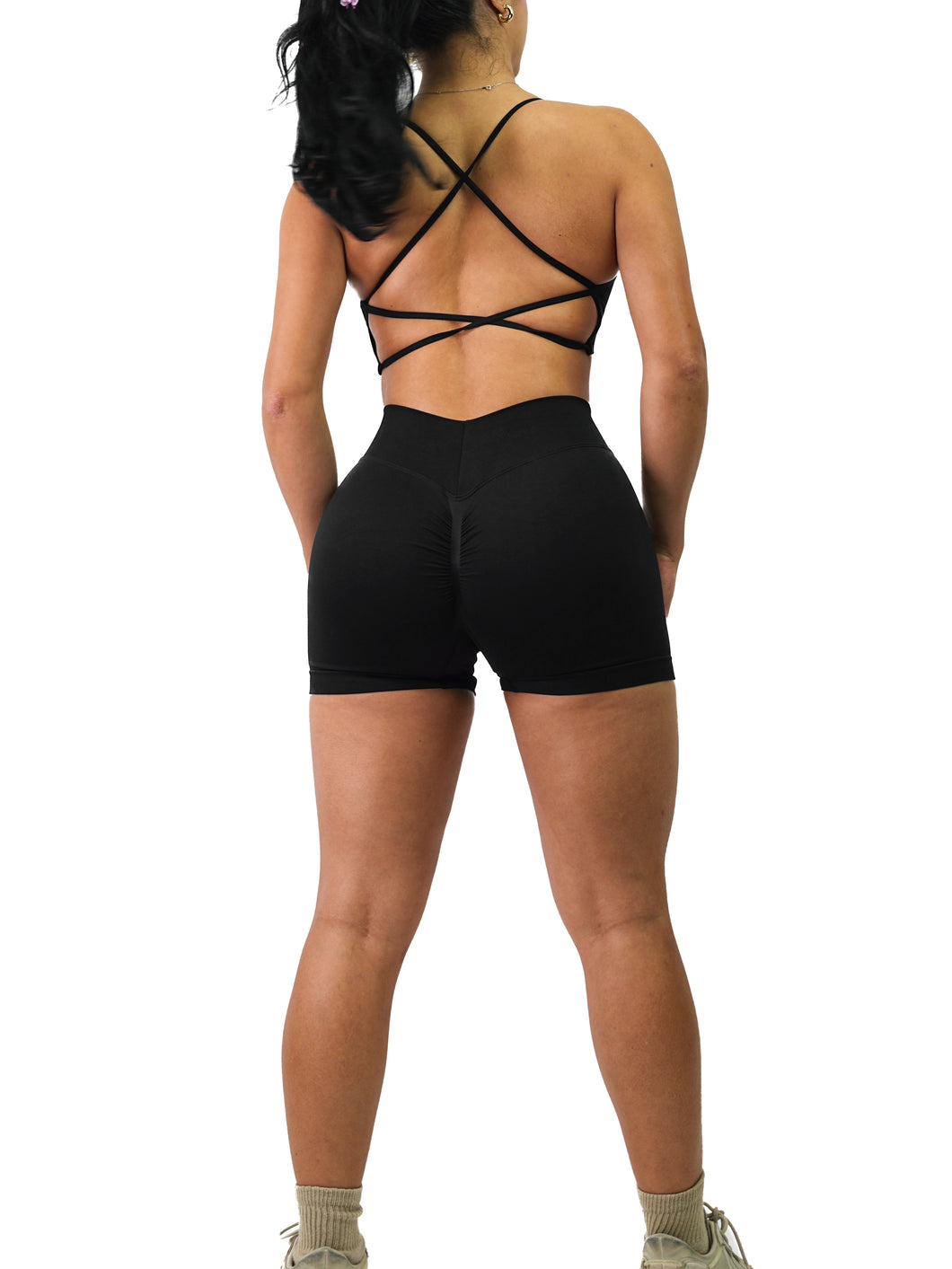 Seamless V Back Booty Shorts (Black)