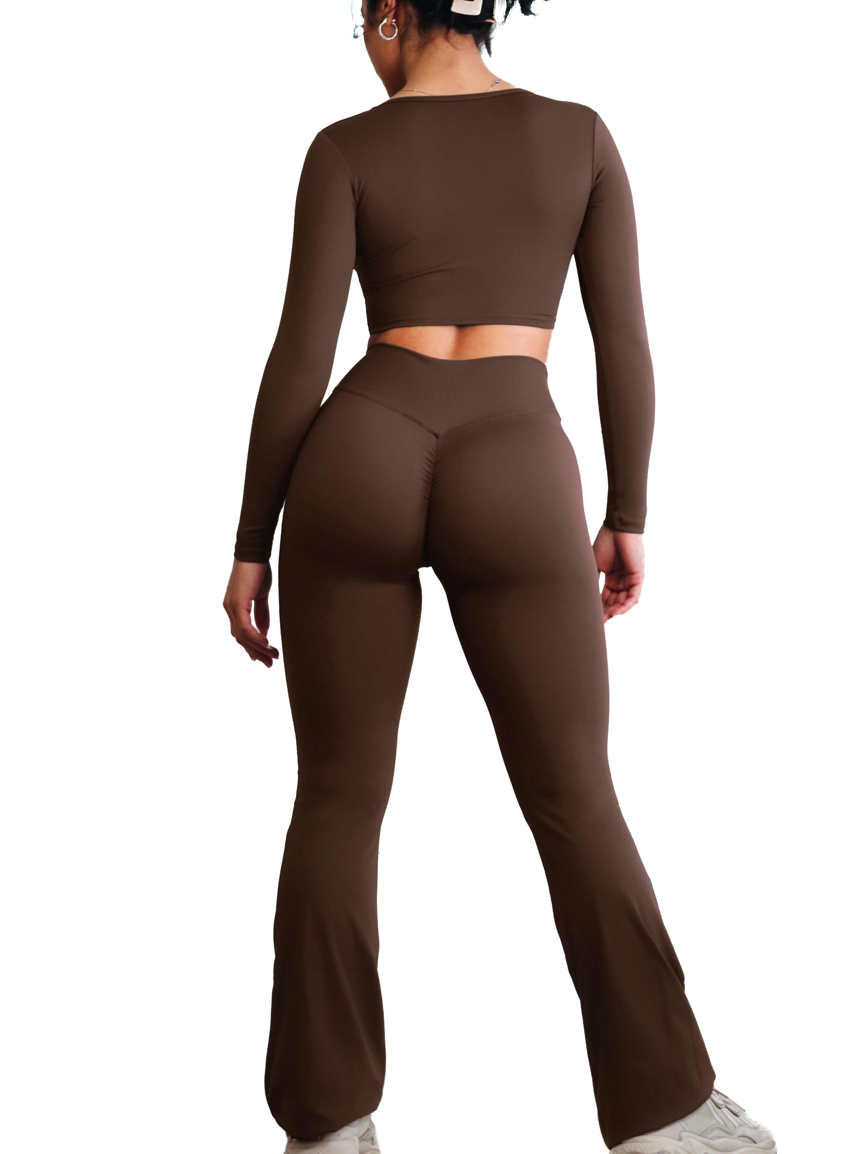 ODODOS Seamless Flare Leggings for Women Ribbed High Waist Gym Workout  Casual Bootcut Yoga Pants, Brown, X-Small-Small : : Clothing,  Shoes & Accessories