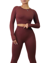 Load image into Gallery viewer, Fitted Ribbed Long Sleeve Top (Apple Brown)