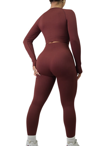 Fitted Ribbed Leggings (Apple Brown)
