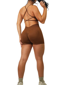 Seamless V Back Booty Shorts (Caramel Brown)