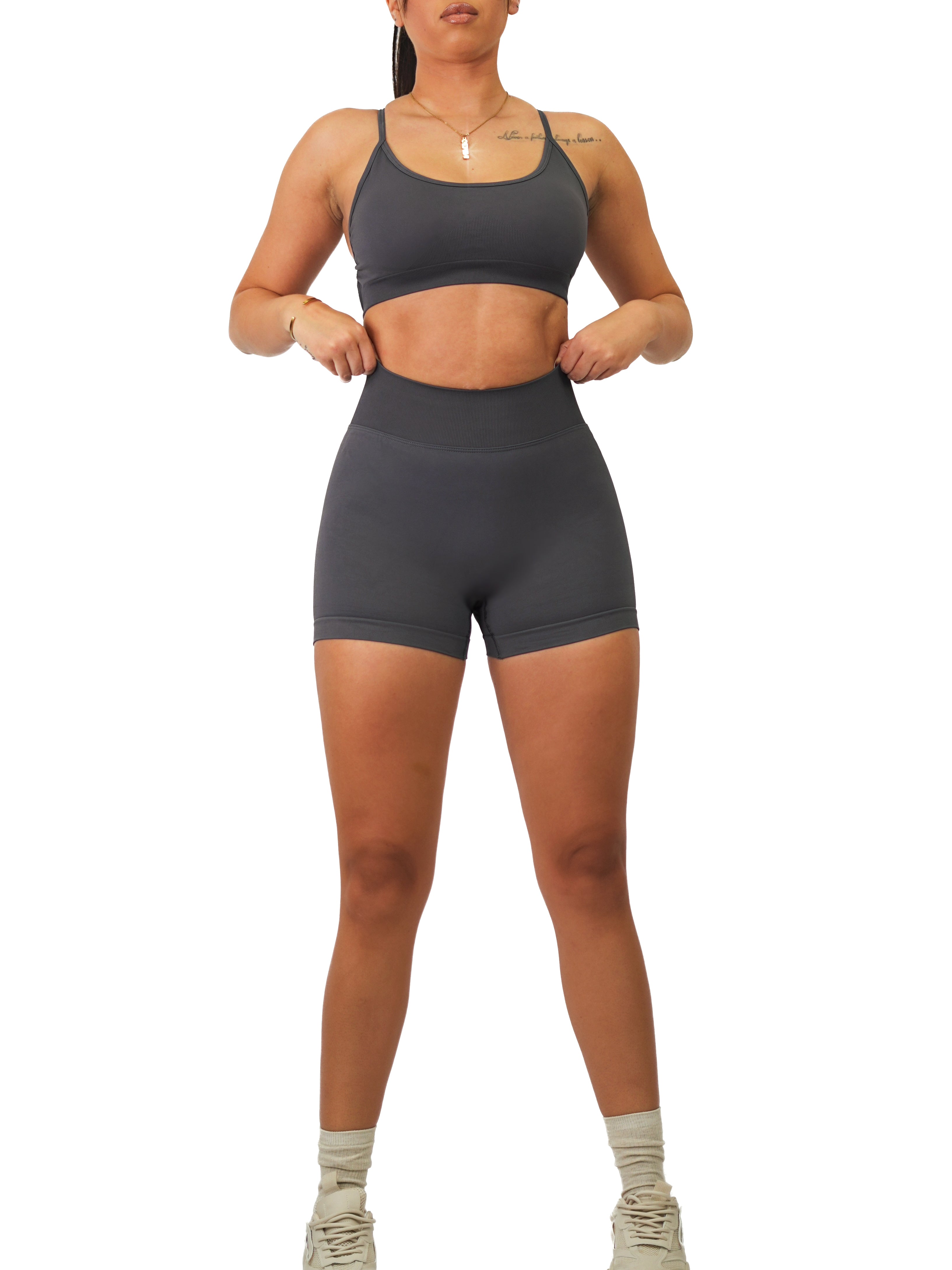Seamless V Back Booty Shorts (Charcoal)
