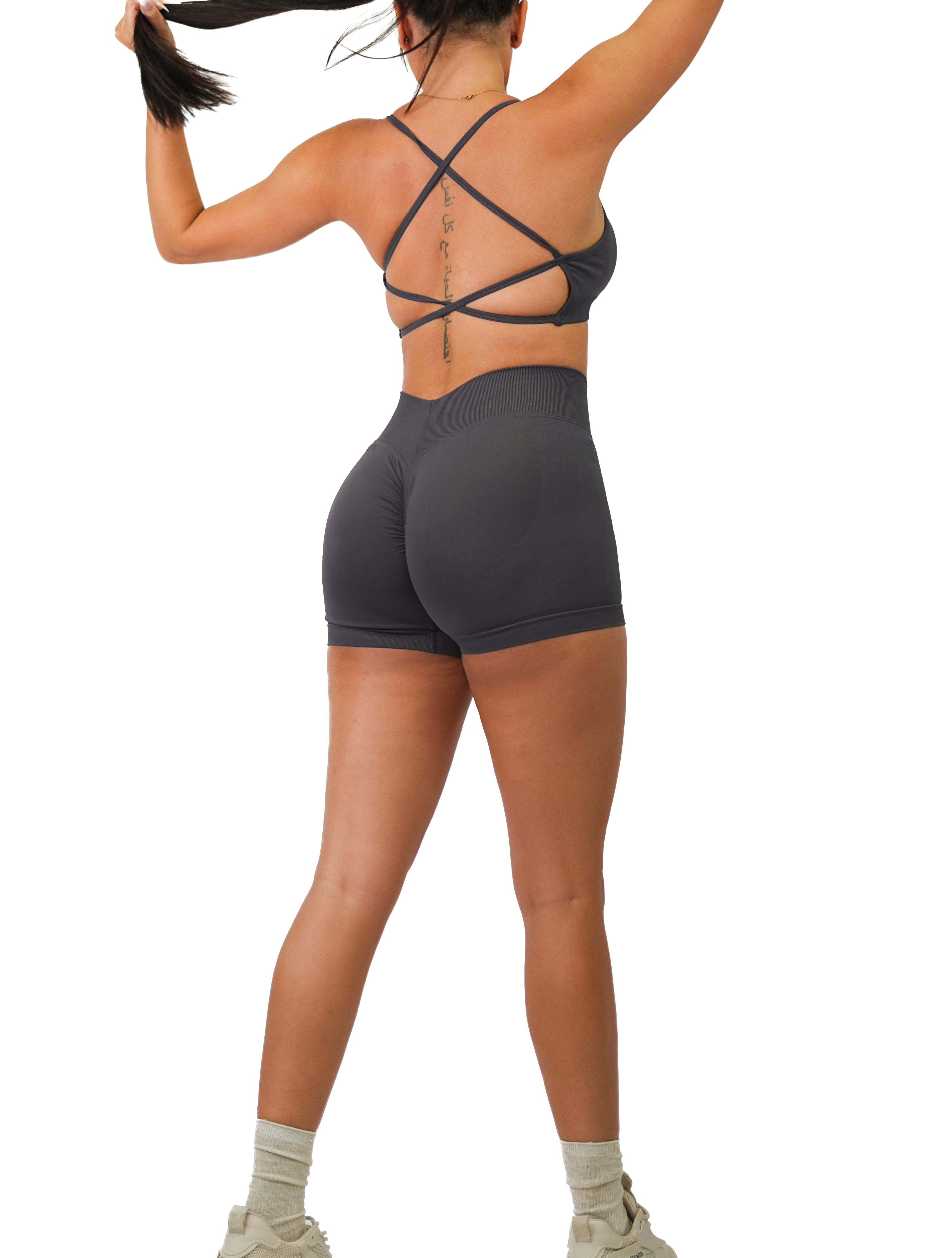Seamless V Back Booty Shorts (Charcoal)