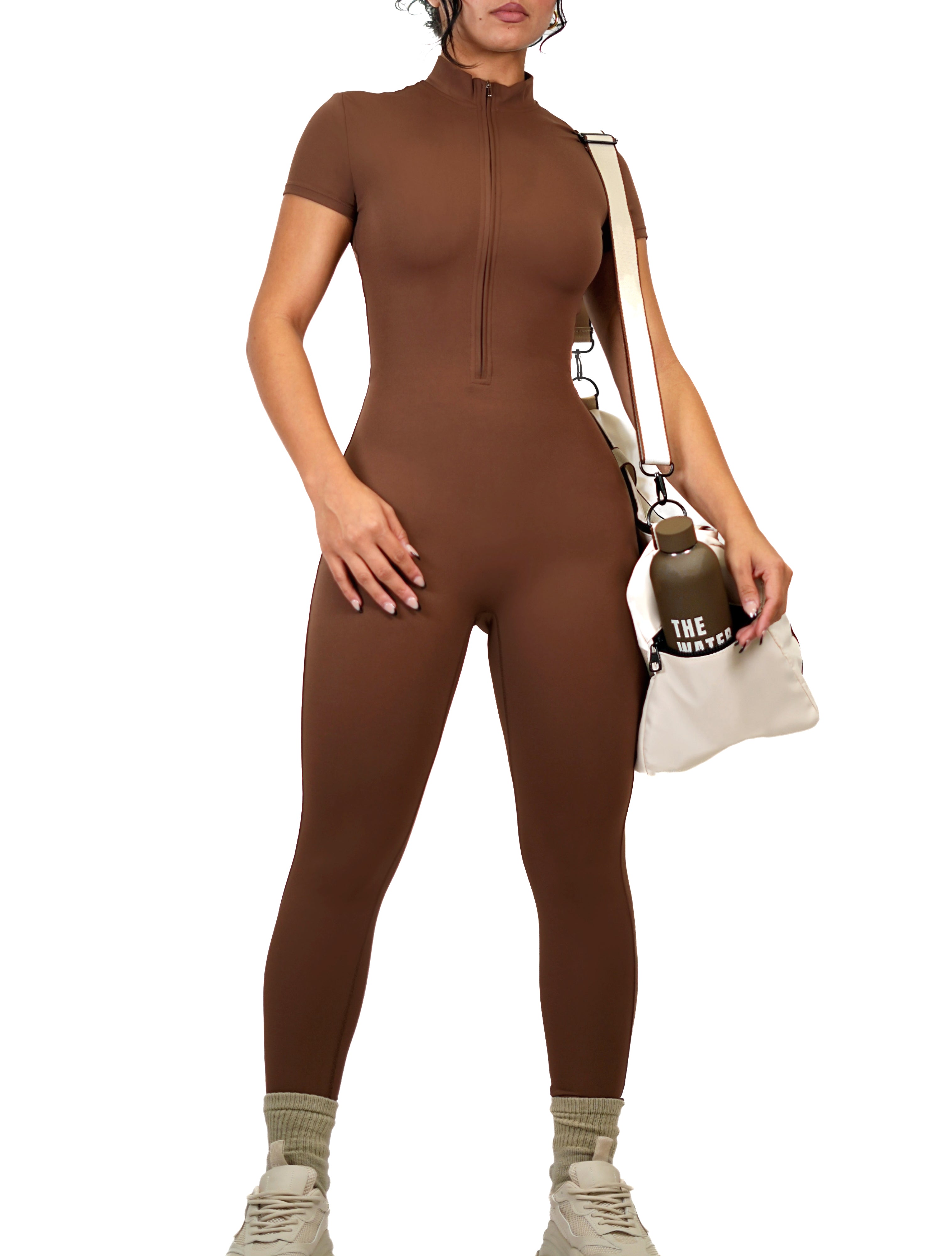 Fitted Zipper Jumpsuit (Sweet Brown)