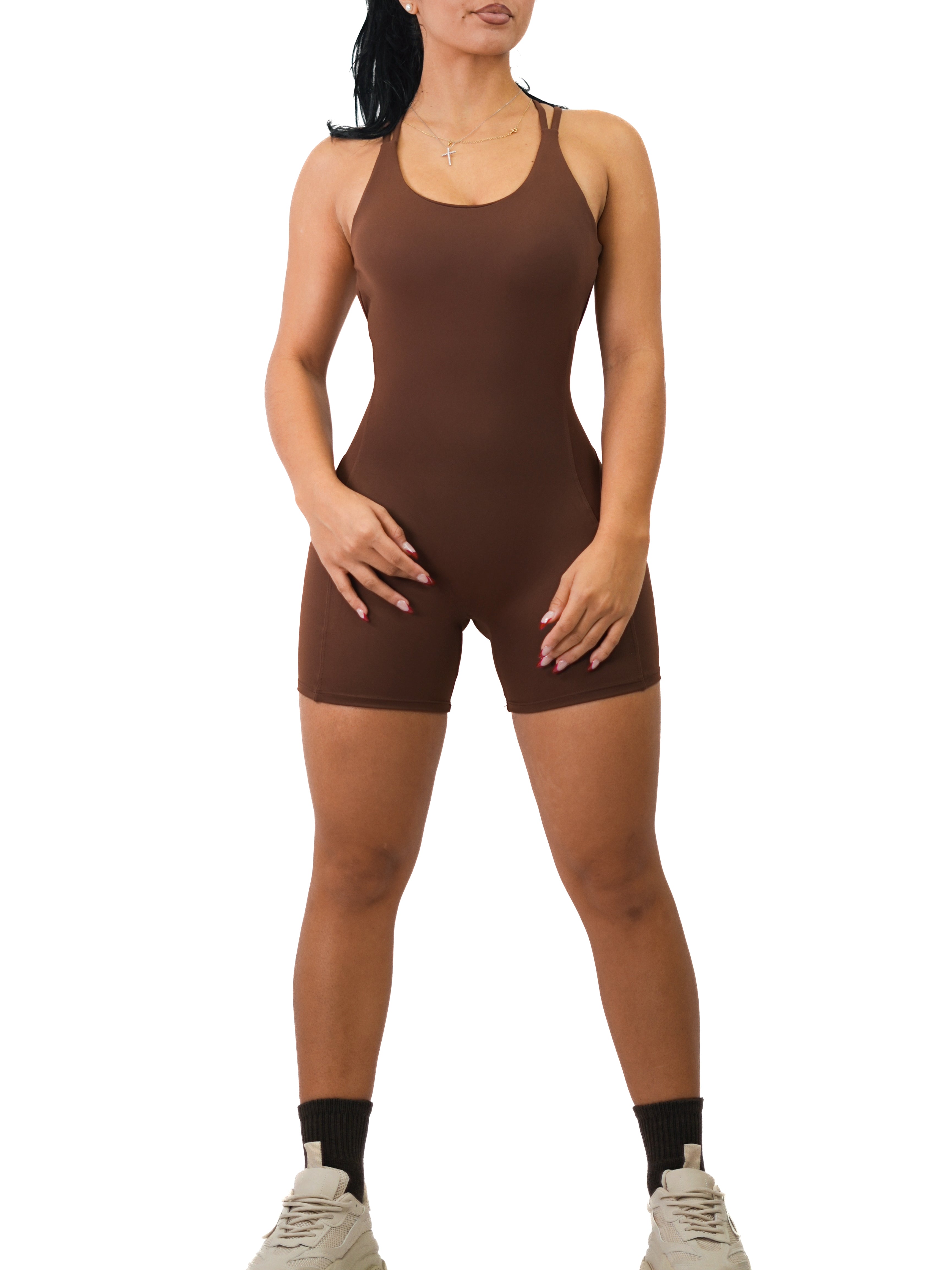 Fitted Short Romper (Sweet Brown)