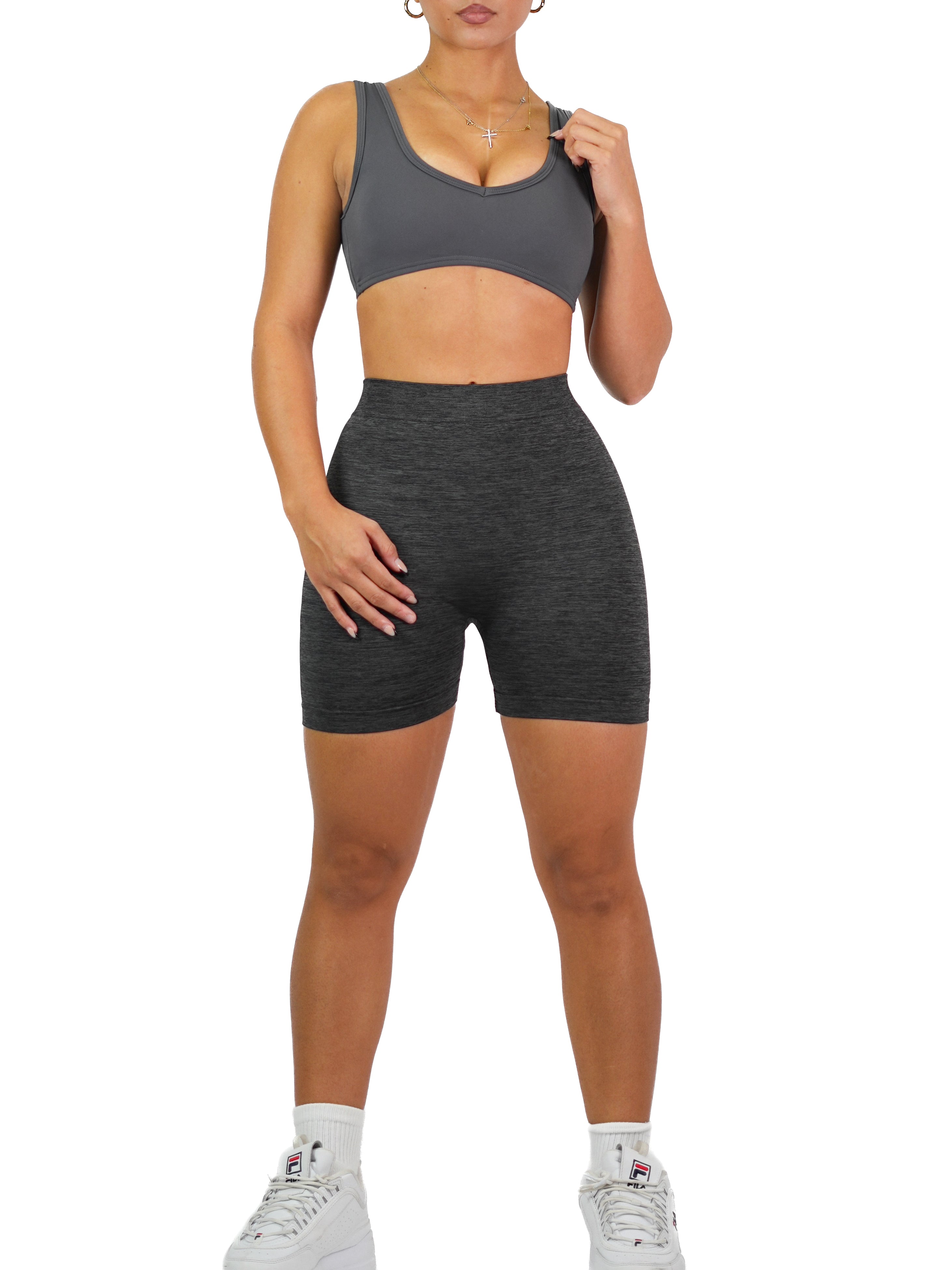 Seamless V Back Shorts (Charcoal Black)