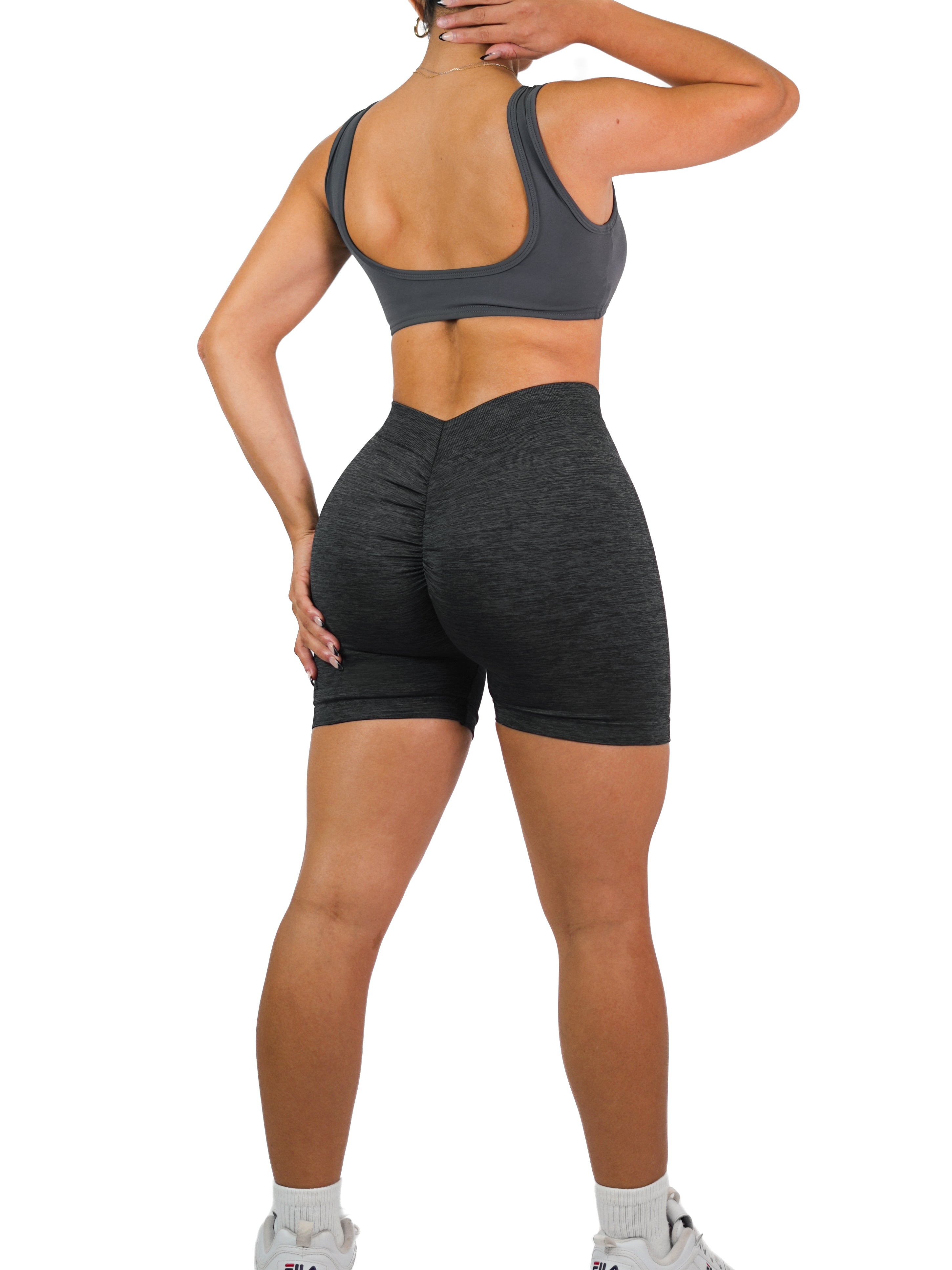 Seamless V Back Shorts (Charcoal Black)