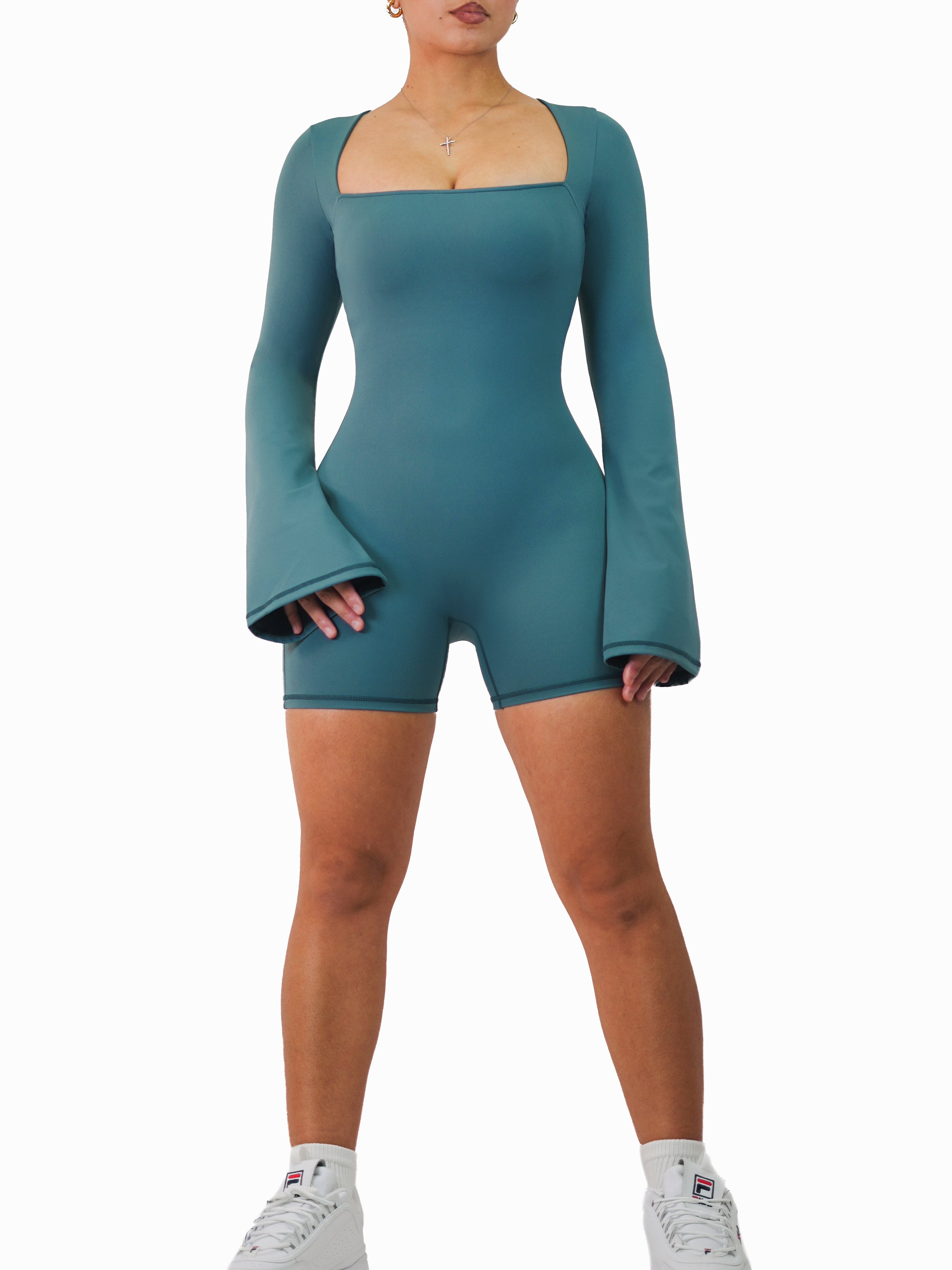 American Doll Flared Long Sleeve Short Romper (Luxe Blue)
