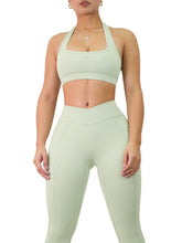 Load image into Gallery viewer, Open-Back Halter Sports Bra (Misty Green)