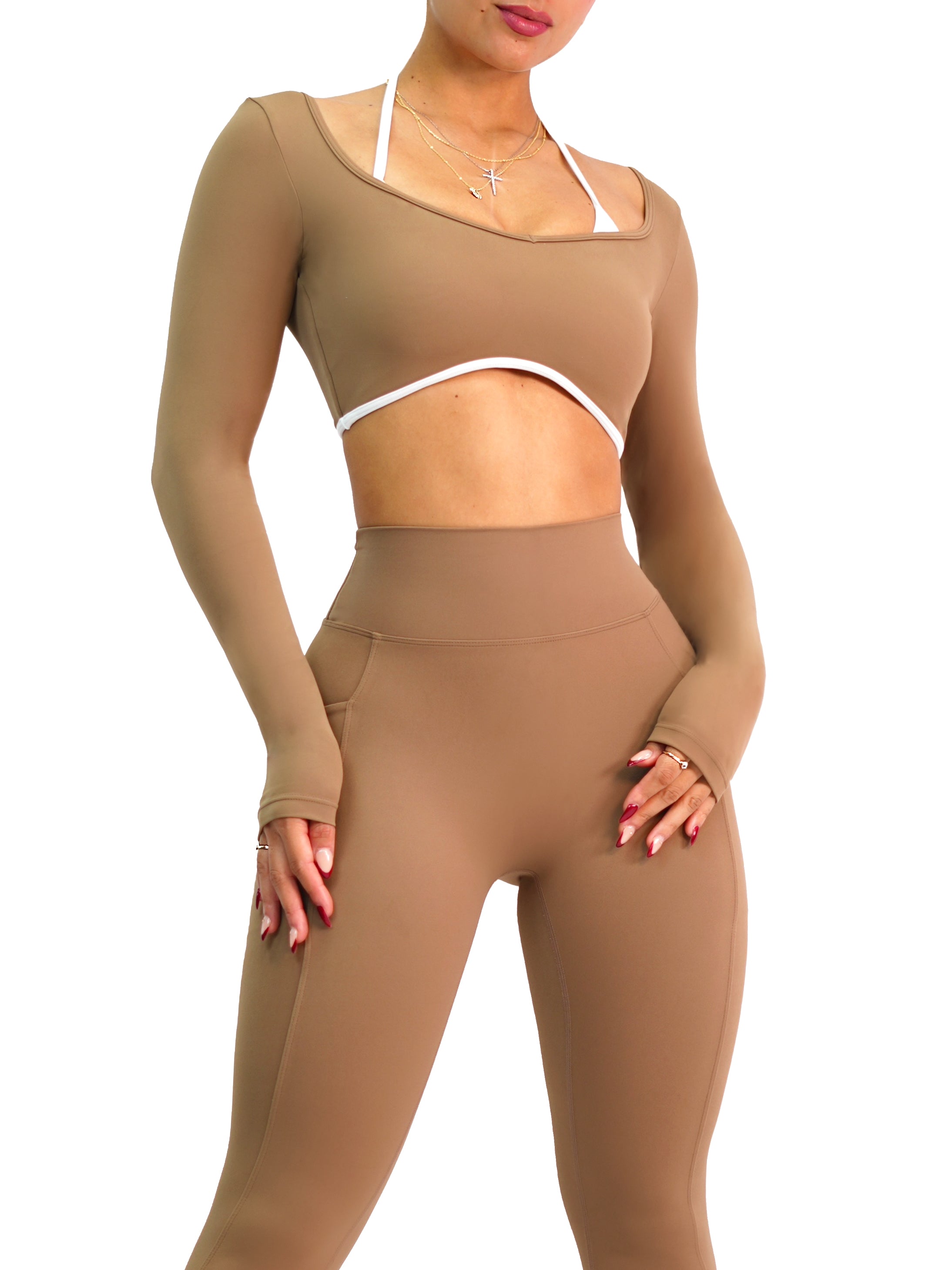 Couture Long Sleeve Sports Top (Mocha)