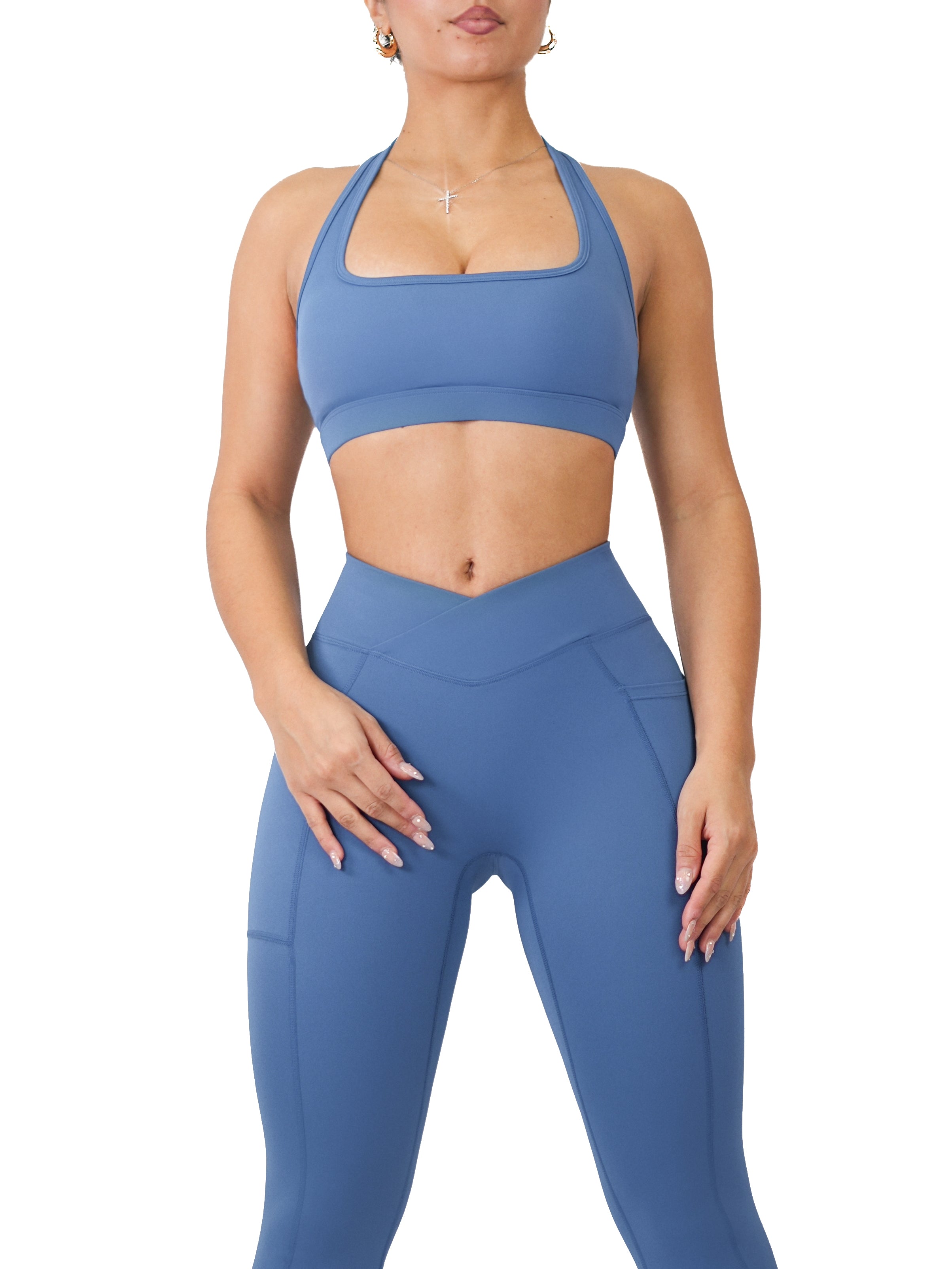 Open-Back Halter Sports Bra (Lazuli)