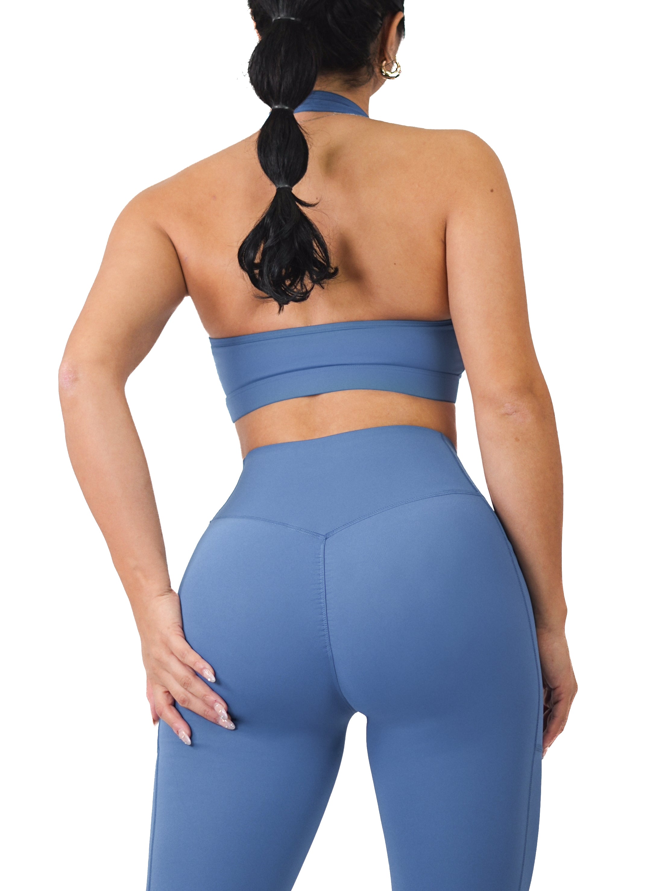 Open-Back Halter Sports Bra (Lazuli)