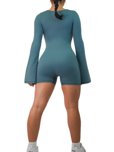 American Doll Flared Long Sleeve Short Romper (Luxe Blue)