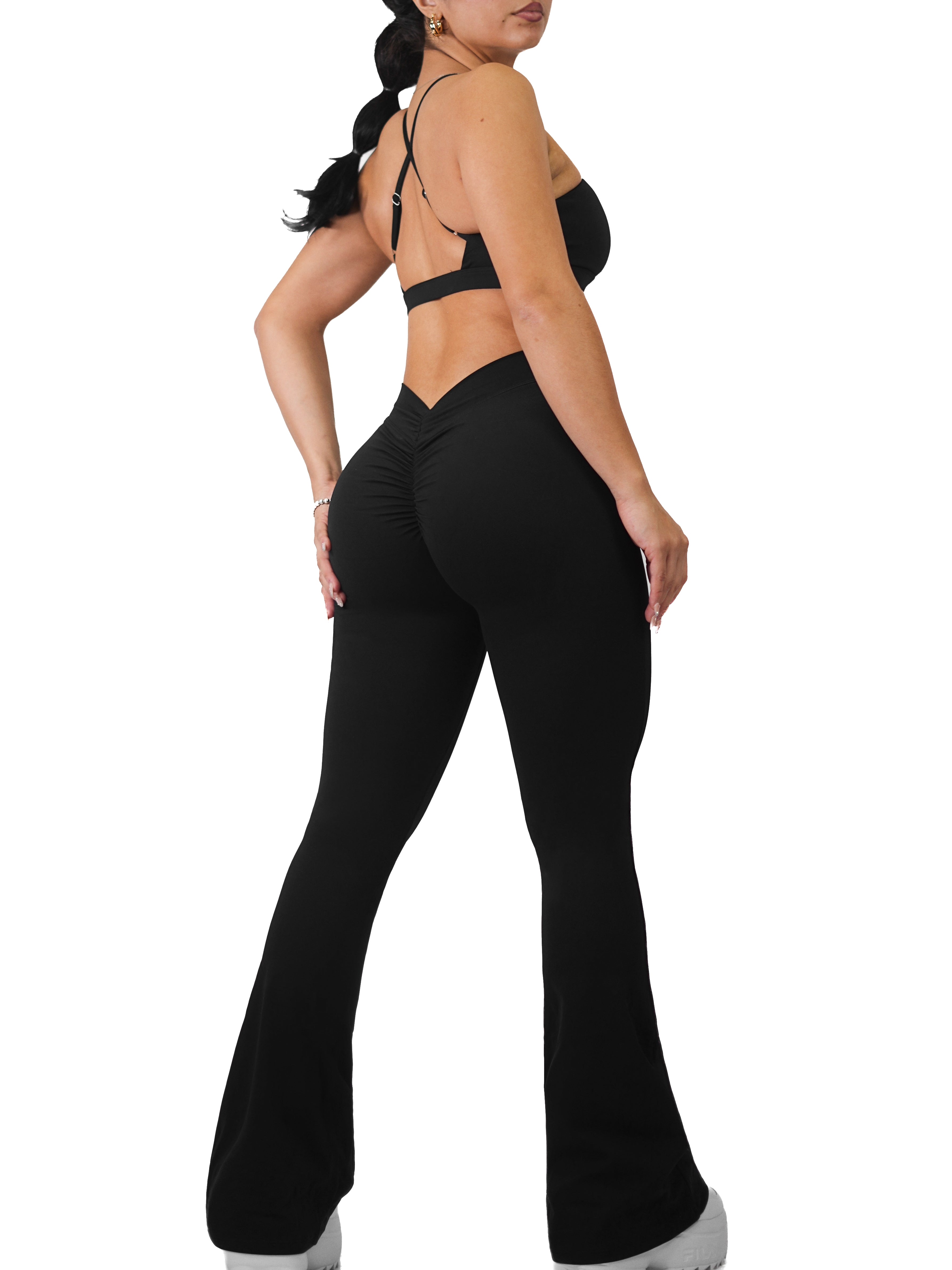 Low Back Scrunch Flare Leggings (Black)