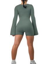 Load image into Gallery viewer, American Doll Flared Long Sleeve Short Romper (Eucalyptus Gray)
