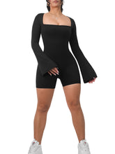 Load image into Gallery viewer, American Doll Flared Long Sleeve Short Romper (Black)