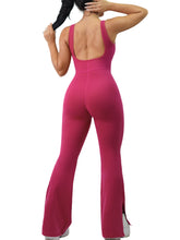 Load image into Gallery viewer, Seamless Flare Slit Jumpsuit (Wine Red)