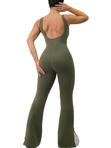 Seamless Flare Slit Jumpsuit (Wild Green)