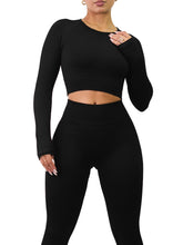 Load image into Gallery viewer, Fitted Ribbed Long Sleeve Top (Black)