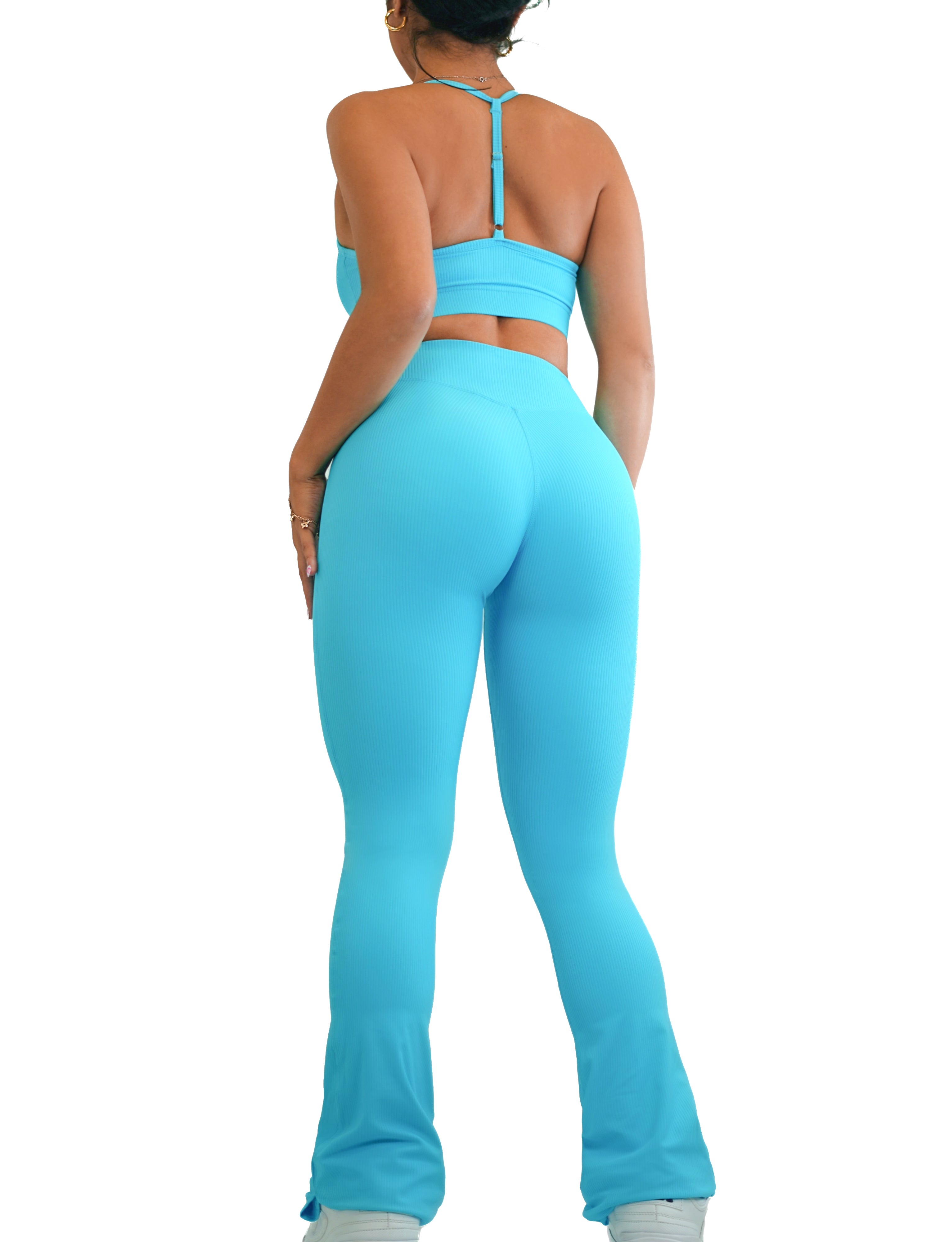 Flare Ribbed Athletic Leggings (Vice Blue)
