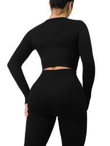 Fitted Ribbed Long Sleeve Top (Black)