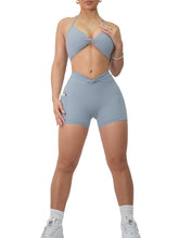 Load image into Gallery viewer, Pocket Twist Booty Shorts (Cloudy Blue)
