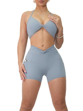 Load image into Gallery viewer, Adjustable Twist Sports Bra (Cloudy Blue)