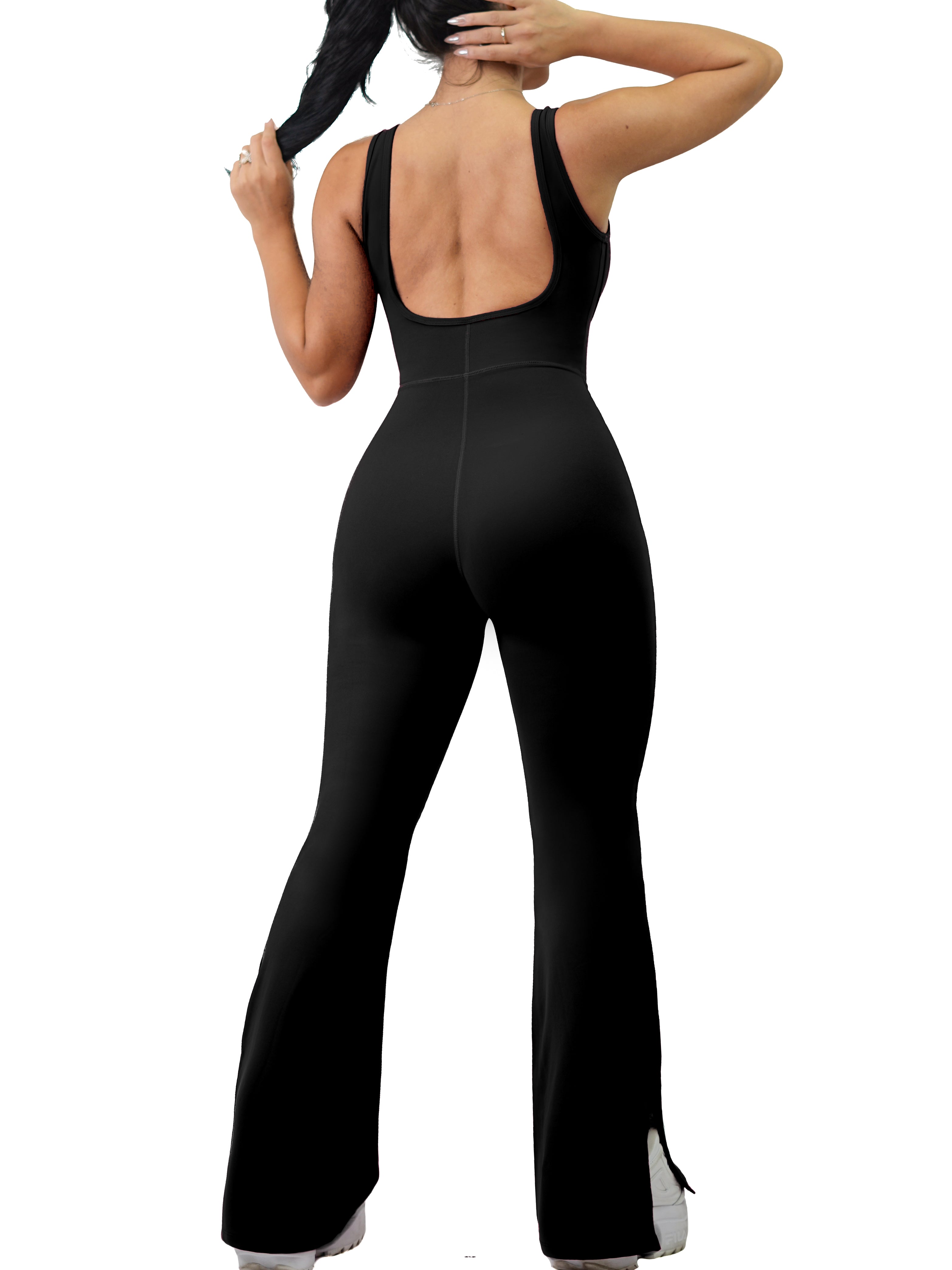 Seamless Flare Slit Jumpsuit (Black)