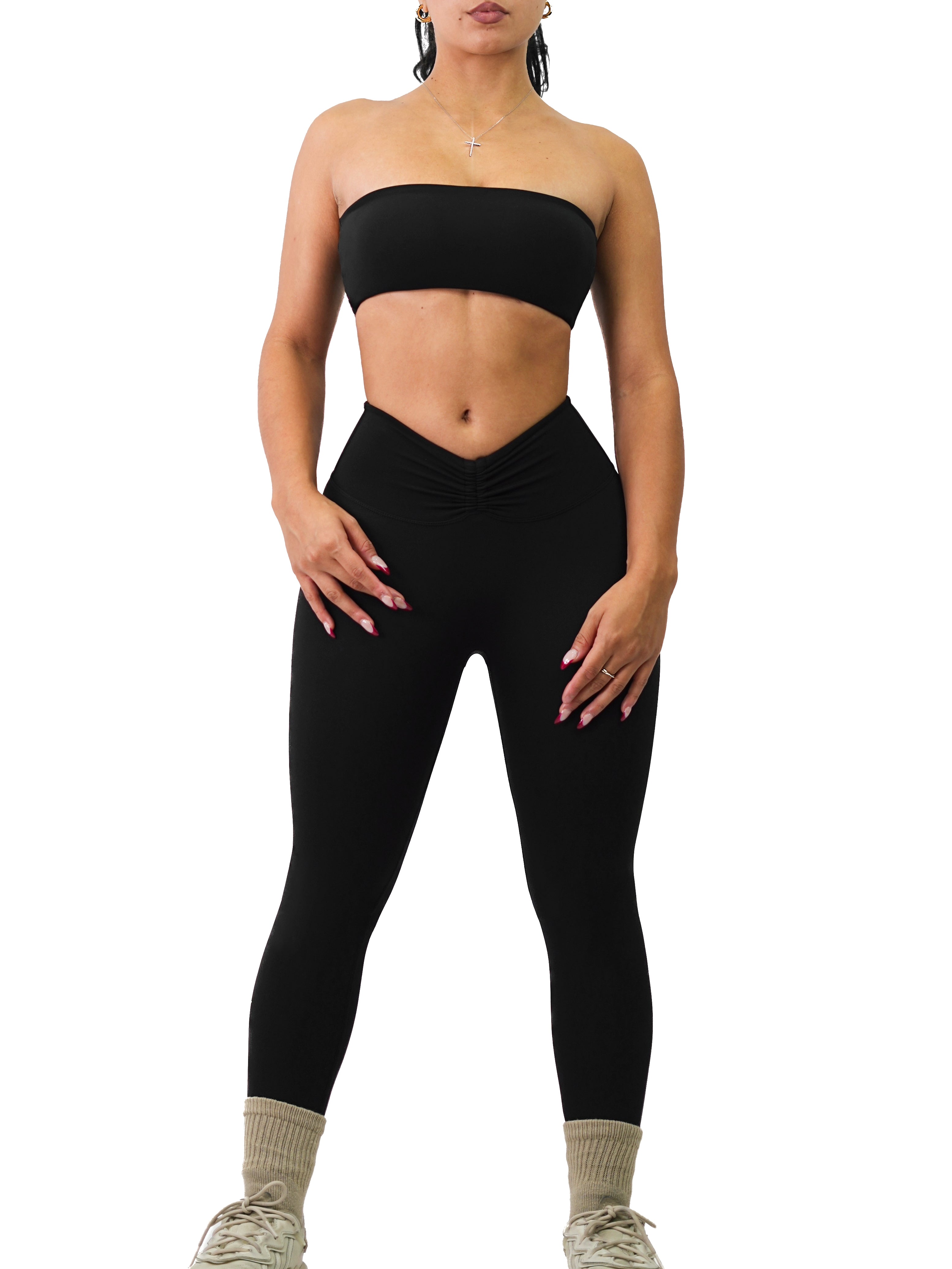 Adjustable Waist V Leggings (Black)