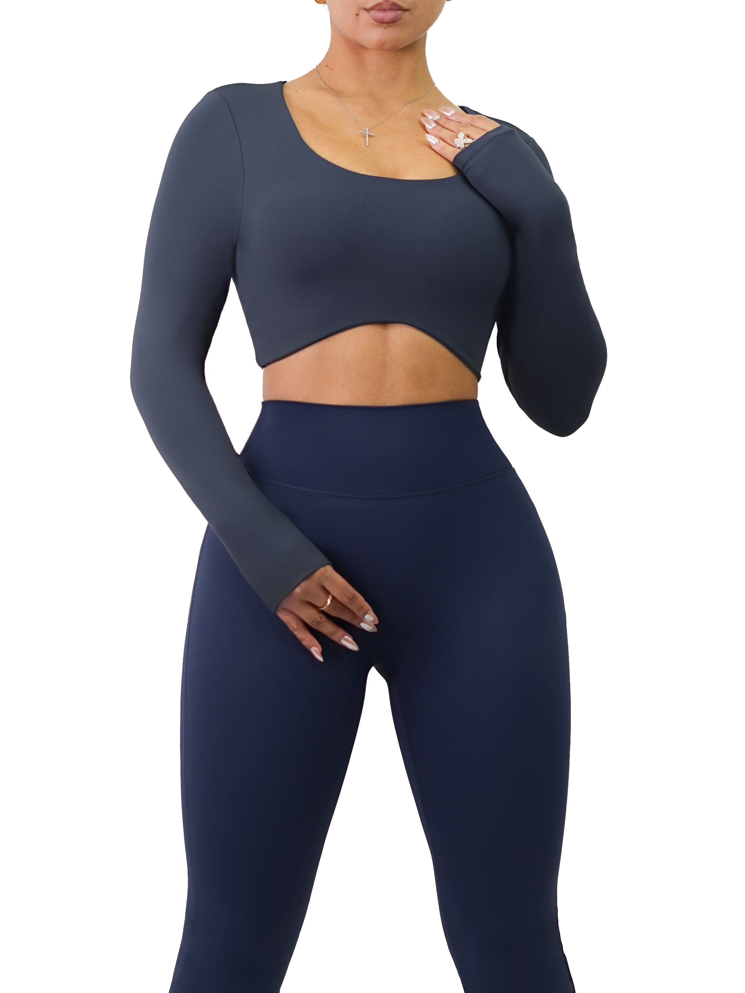 Back Flex Long Sleeve Sports Top (Navy)