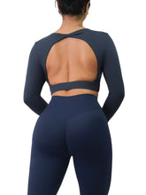 Load image into Gallery viewer, Back Flex Long Sleeve Sports Top (Navy)
