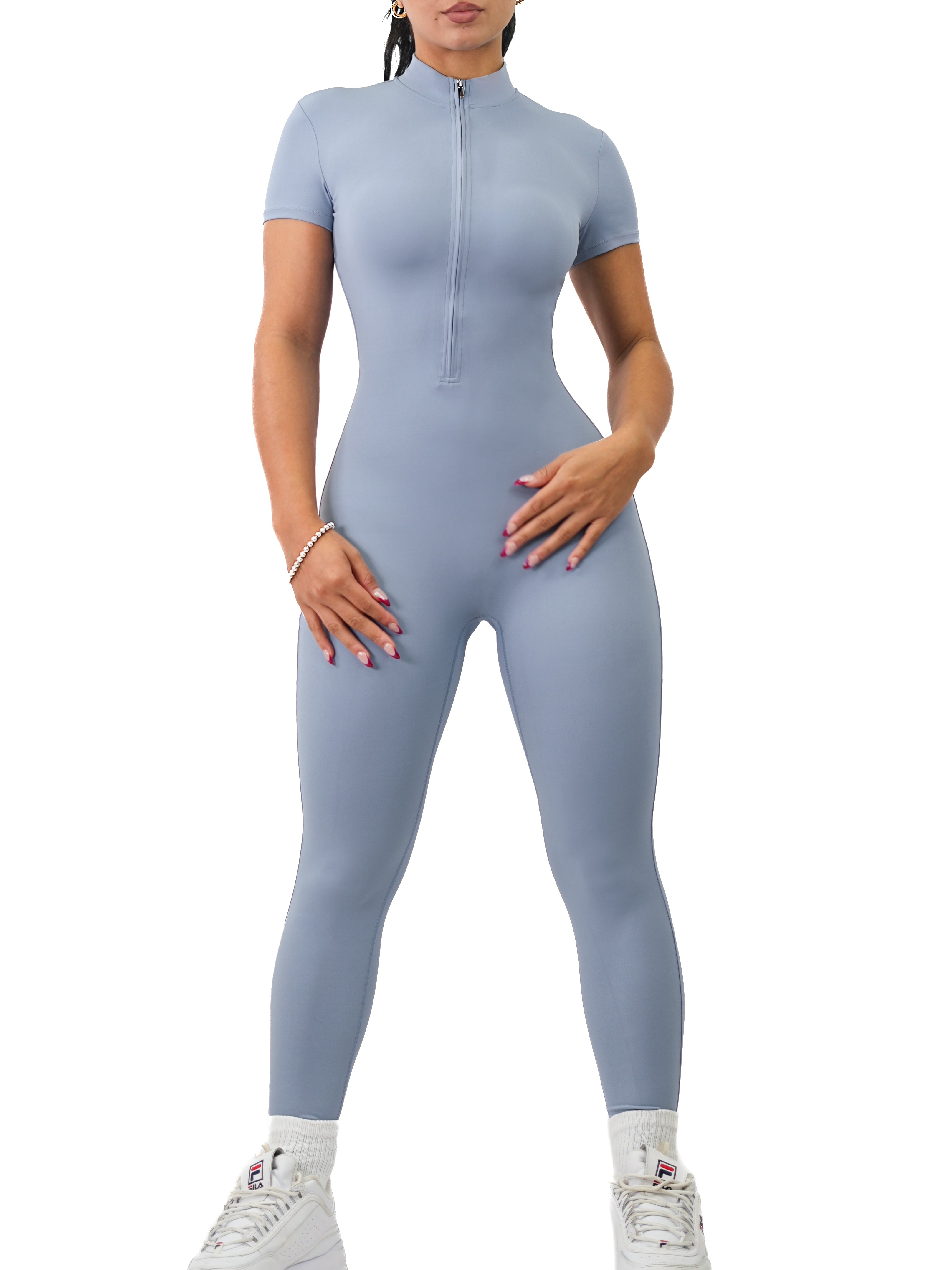 Fitted Zipper Jumpsuit (Stormy Blue)
