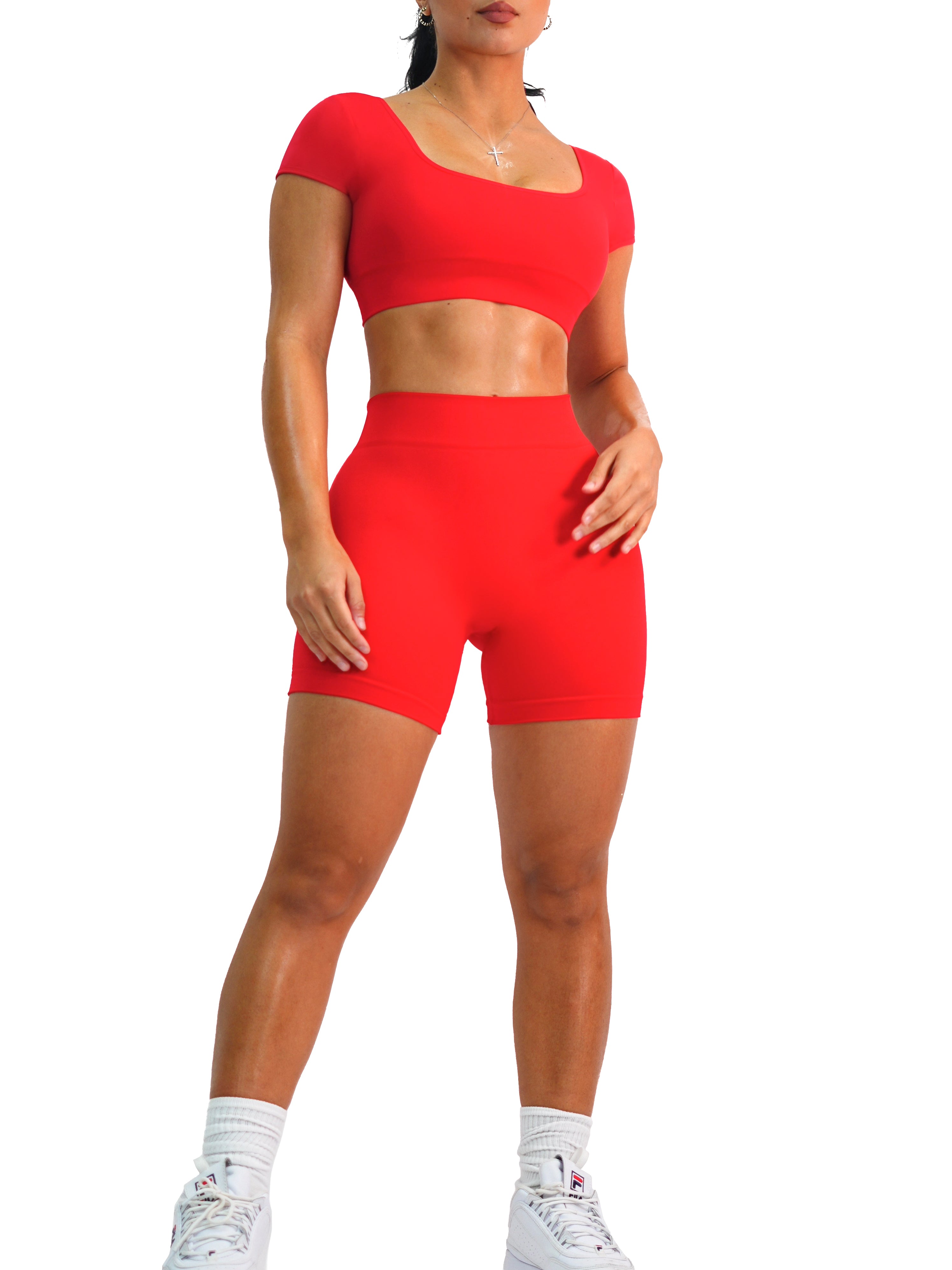 Seamless Low Back Shorts (Lipstick Red)