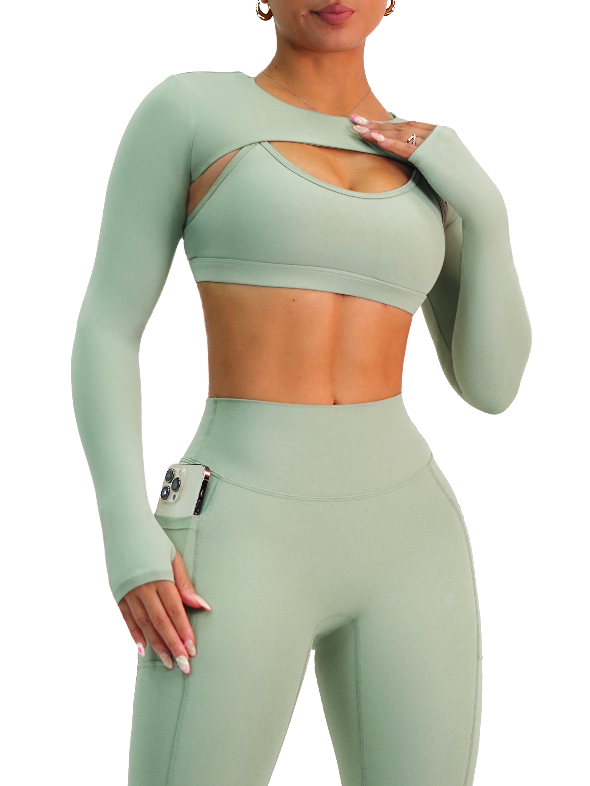 Premier Mini Crop Long Sleeves (Eucalyptus)