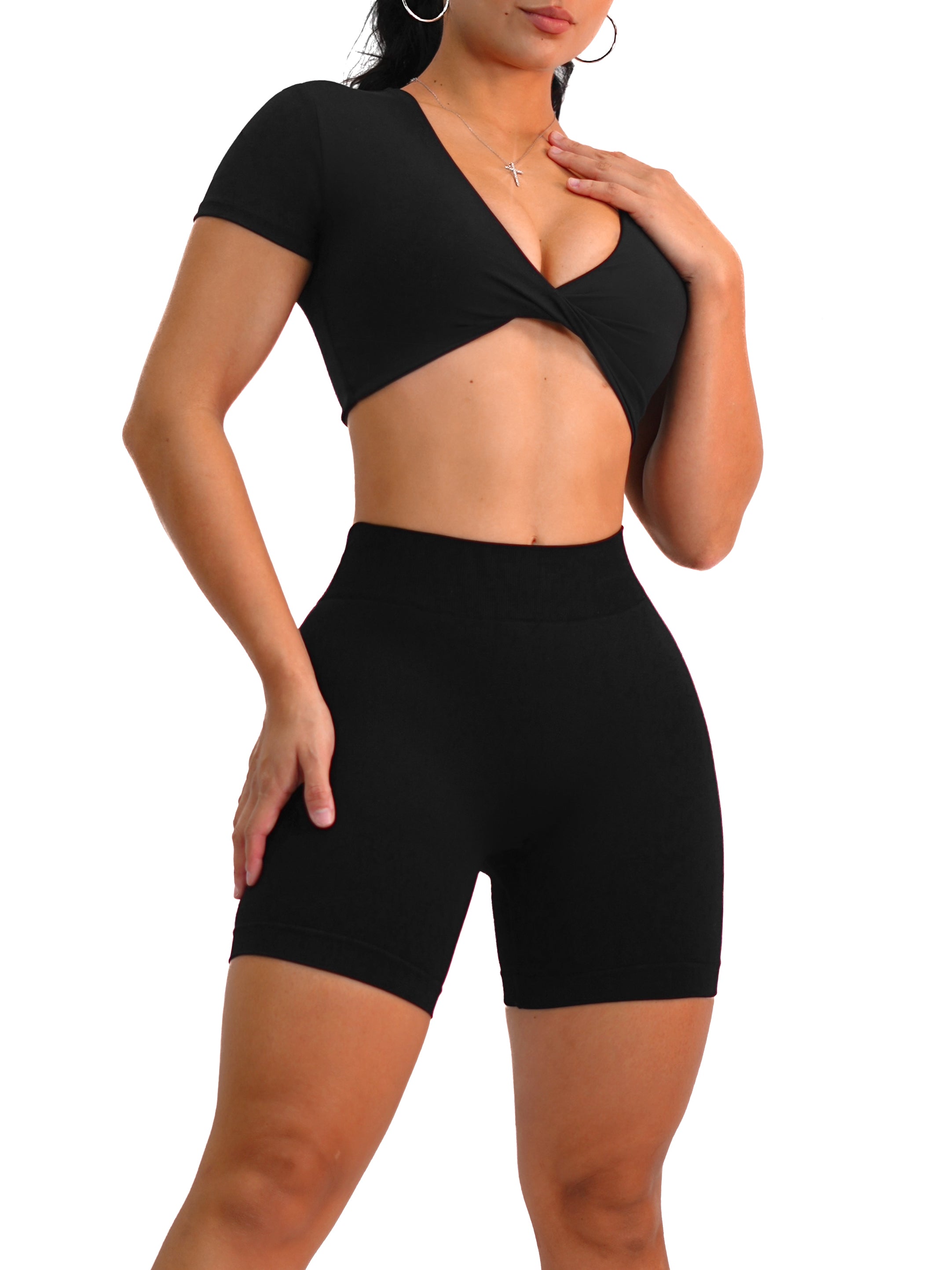 Twist Short Sleeve Sports Top (Black)