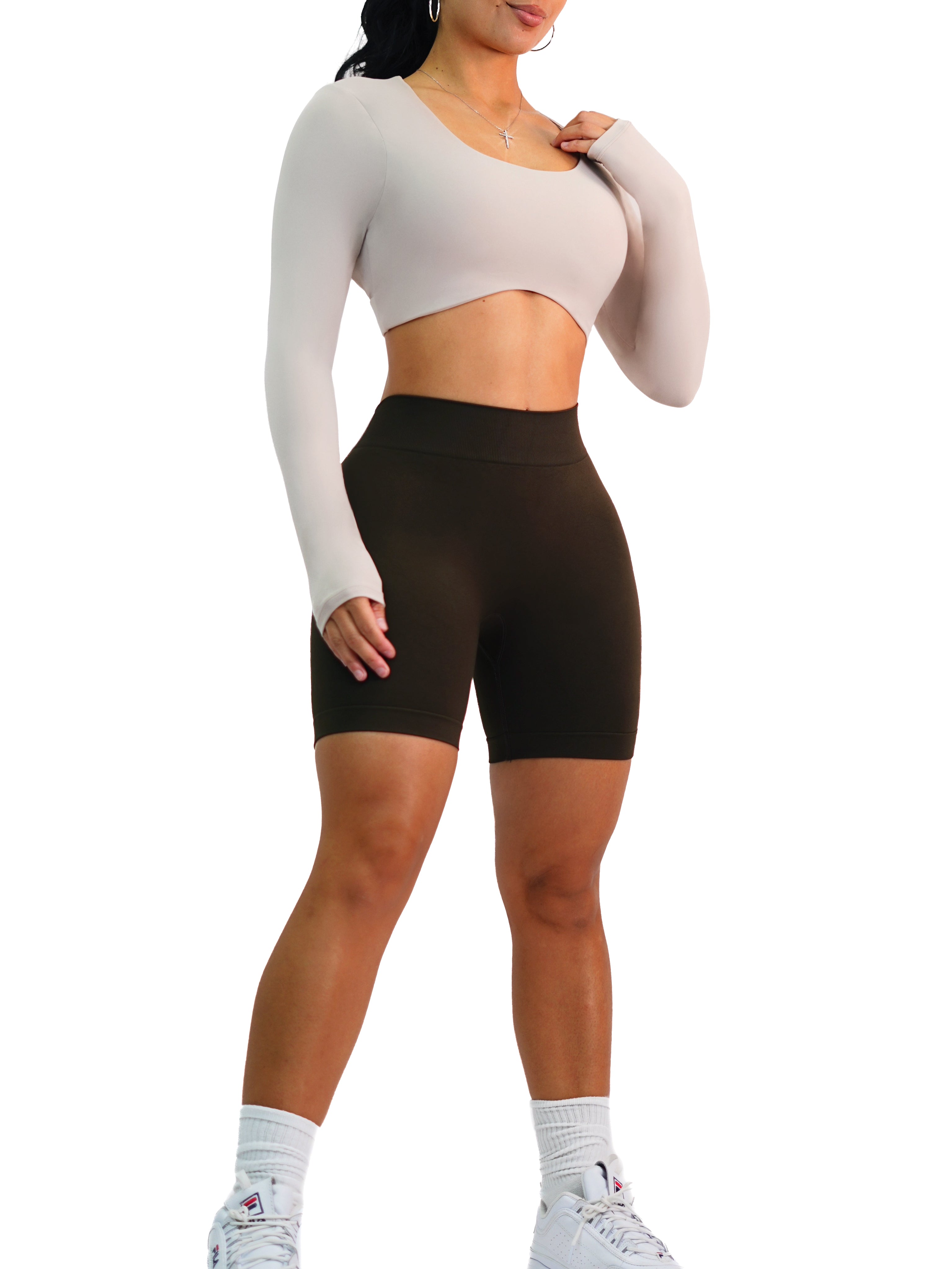 Seamless Low Back Shorts (Dark Chocolate)