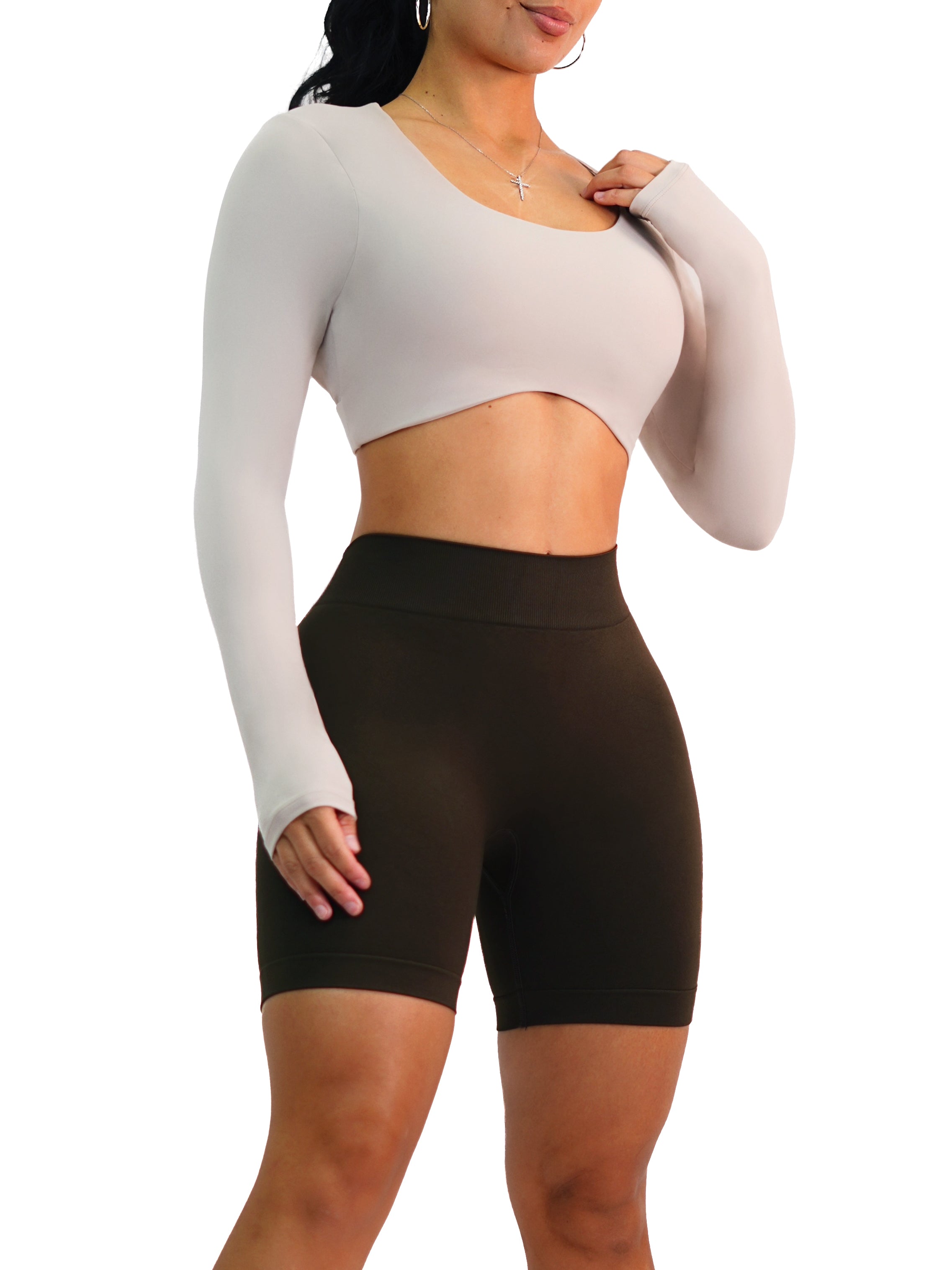 Back Flex Long Sleeve Sports Top (Stone)