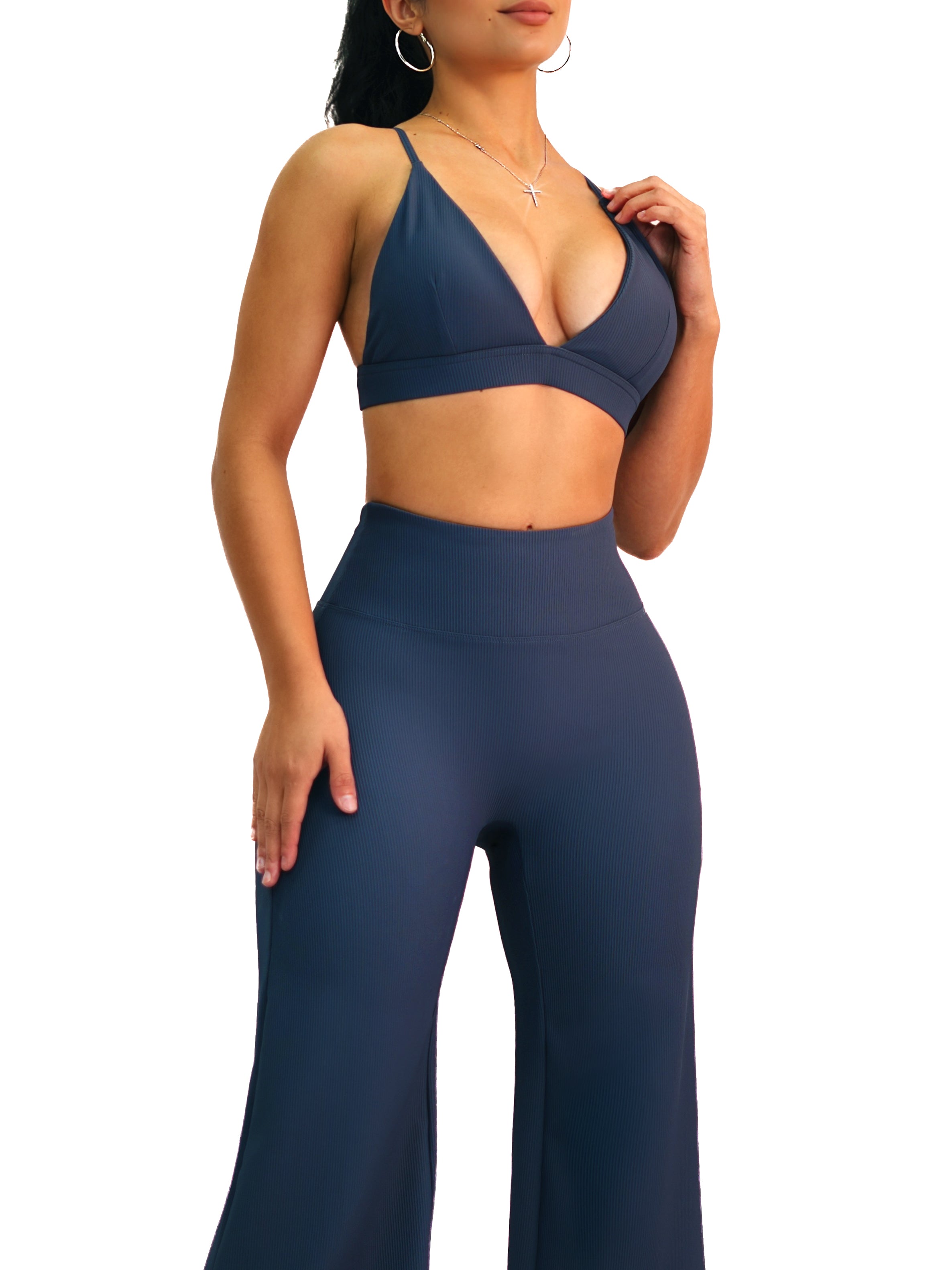 Airport Ribbed Sports Bra (Steel Blue)