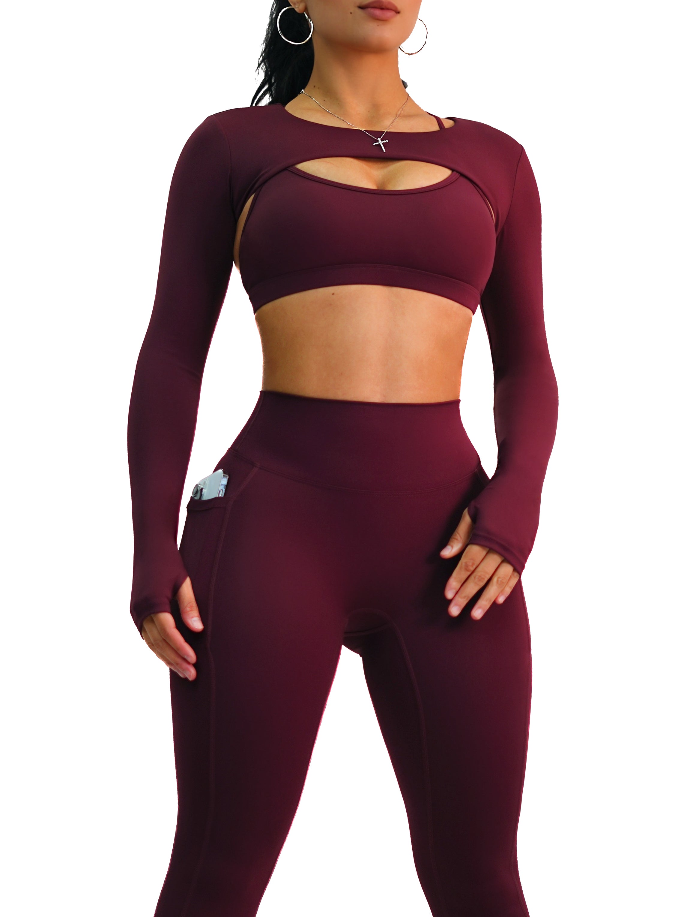 Premier Mini Crop Long Sleeves (Burgundy)