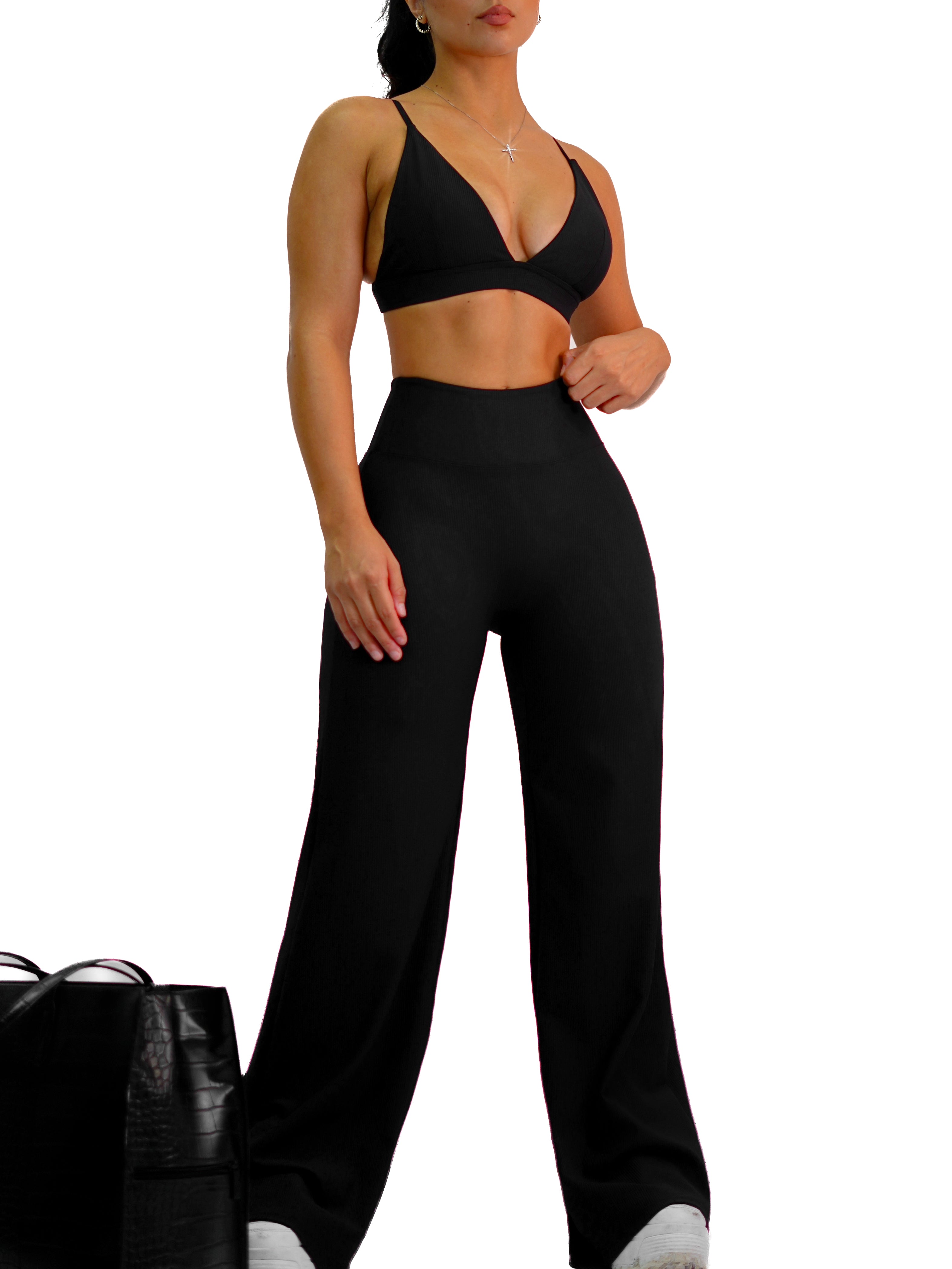 Airport Ribbed Oversized Leggings (Black)