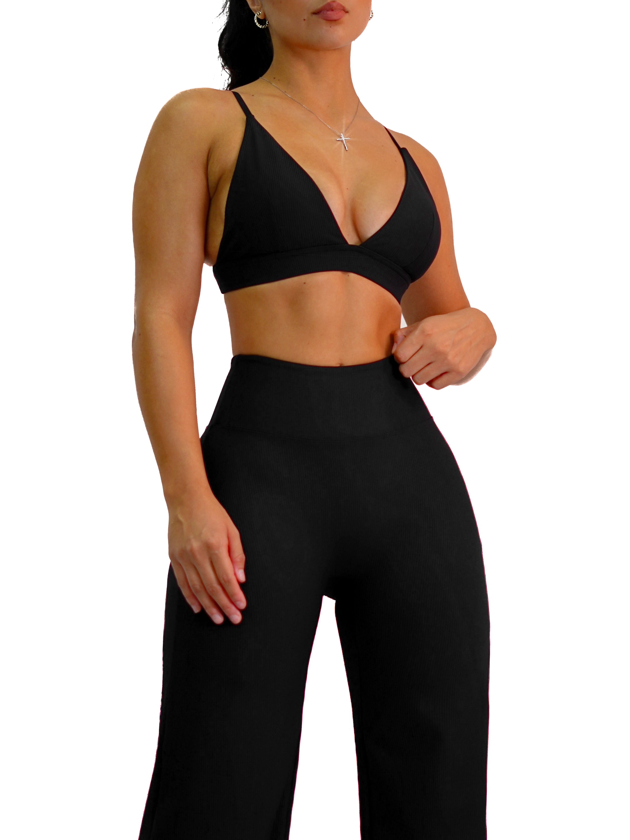 Airport Ribbed Sports Bra (Black)