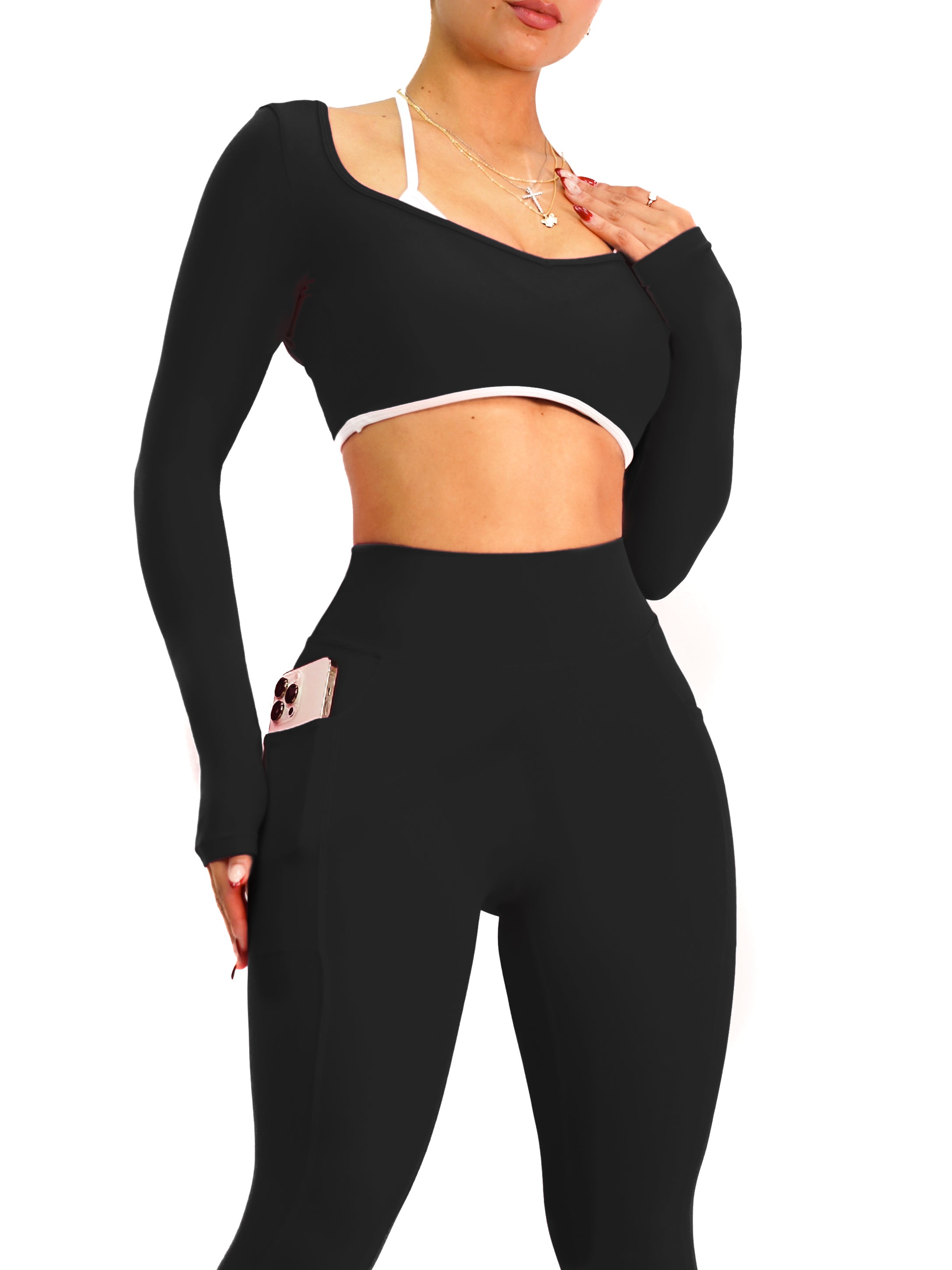 Couture Long Sleeve Sports Top (Black)