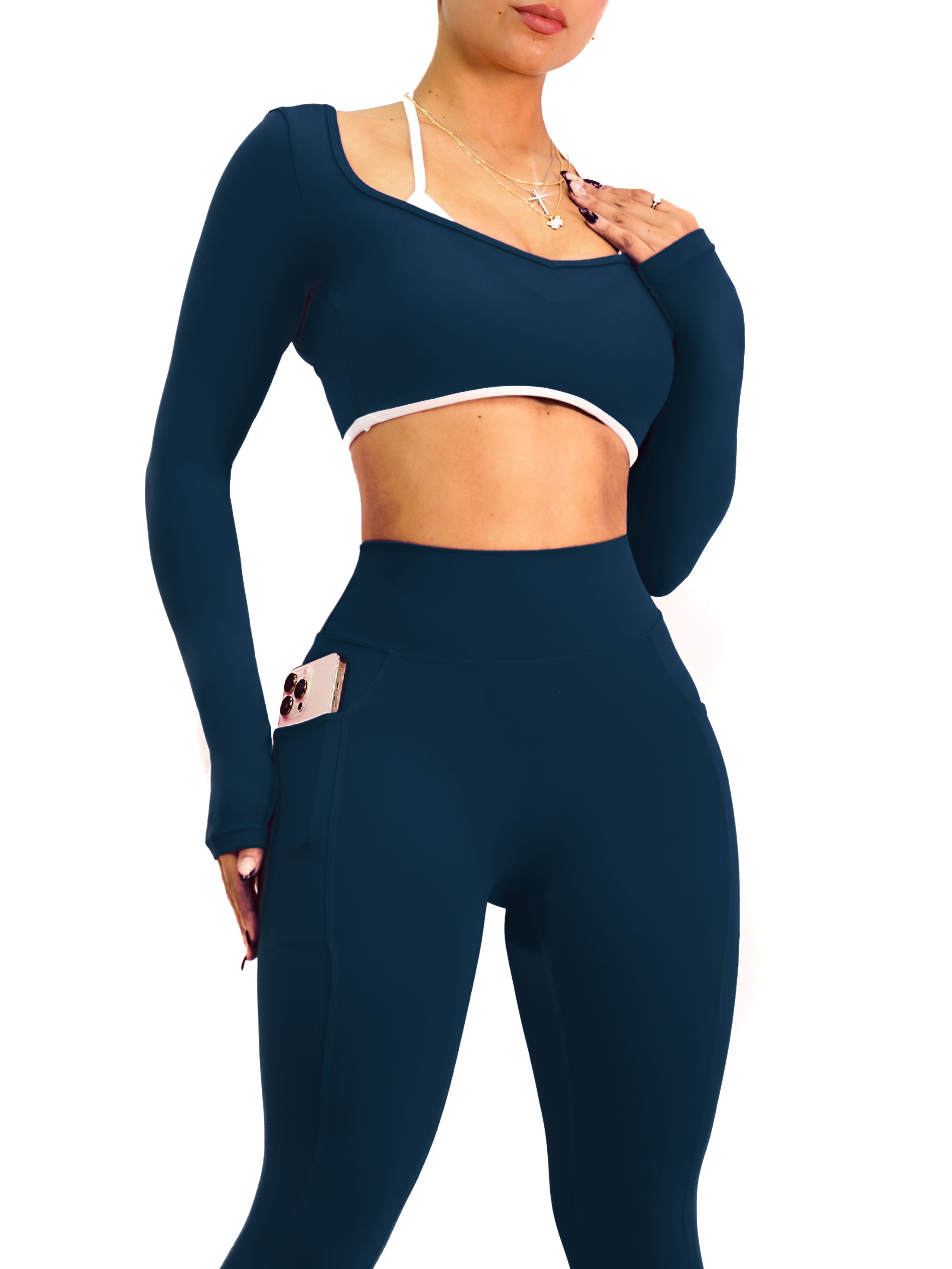 Couture Long Sleeve Sports Bra (Navy Blue)