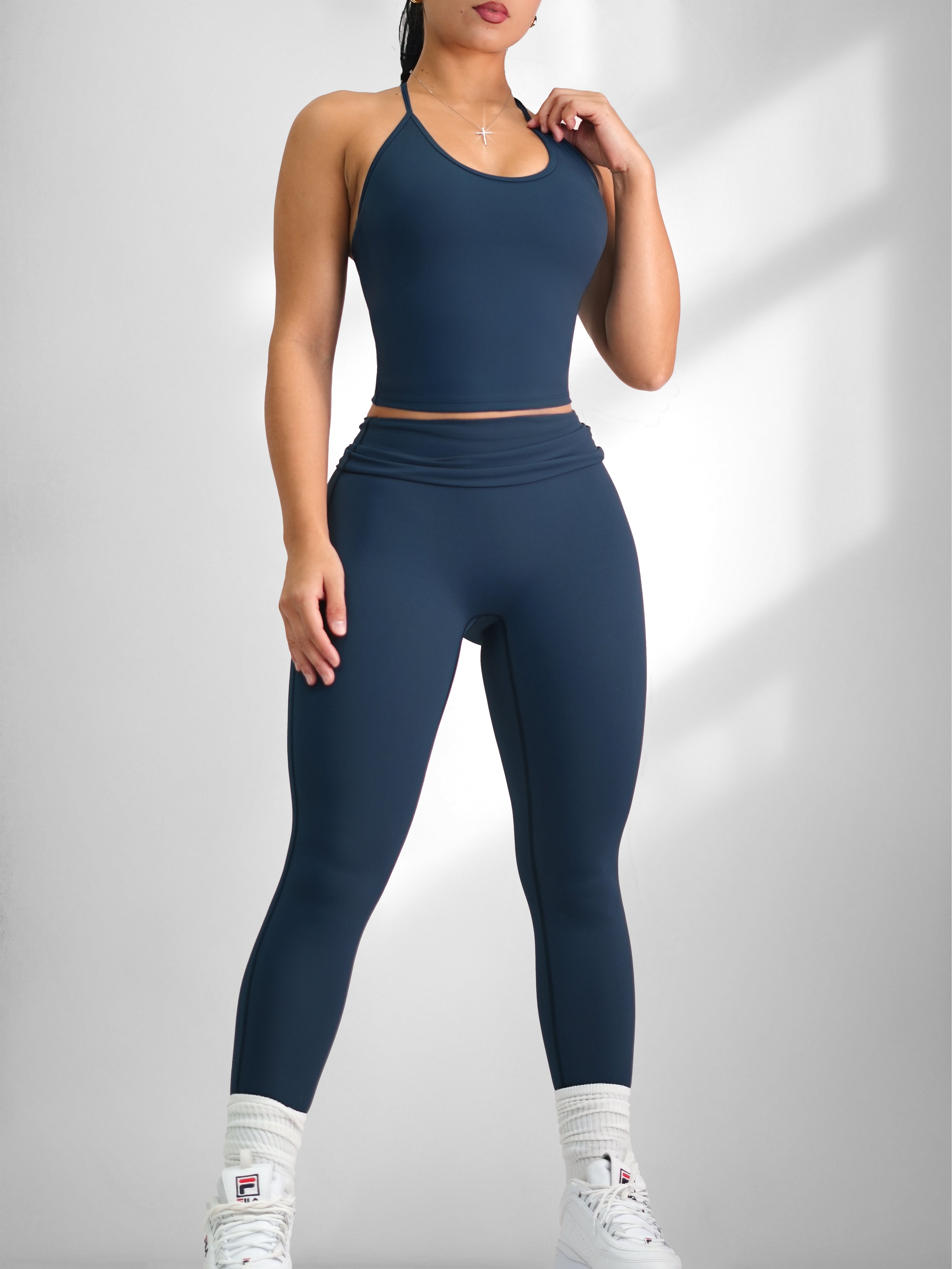 Foldable Yoga Leggings (Navy Blue)