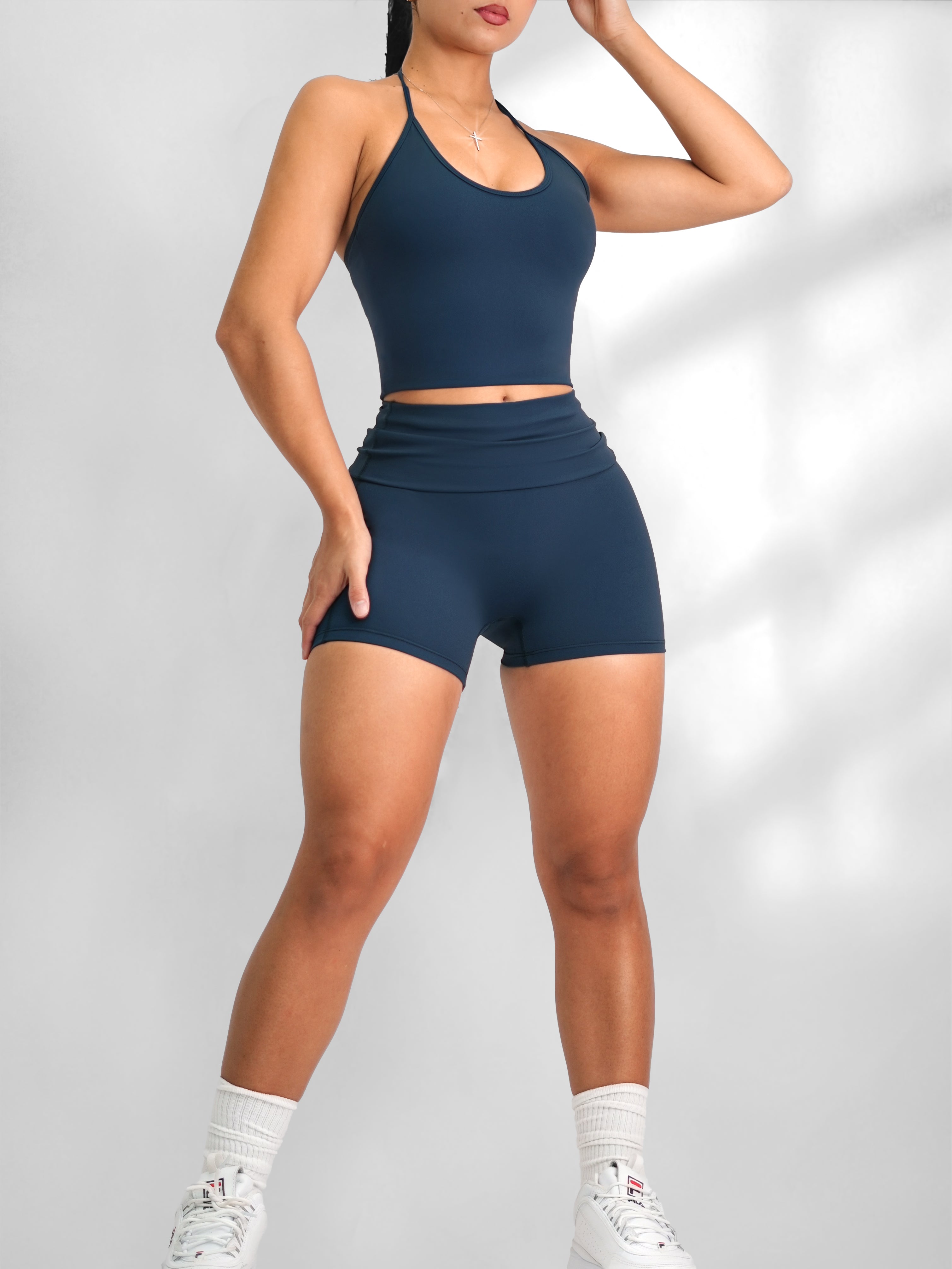 Foldable Yoga Shorts (Navy Blue)