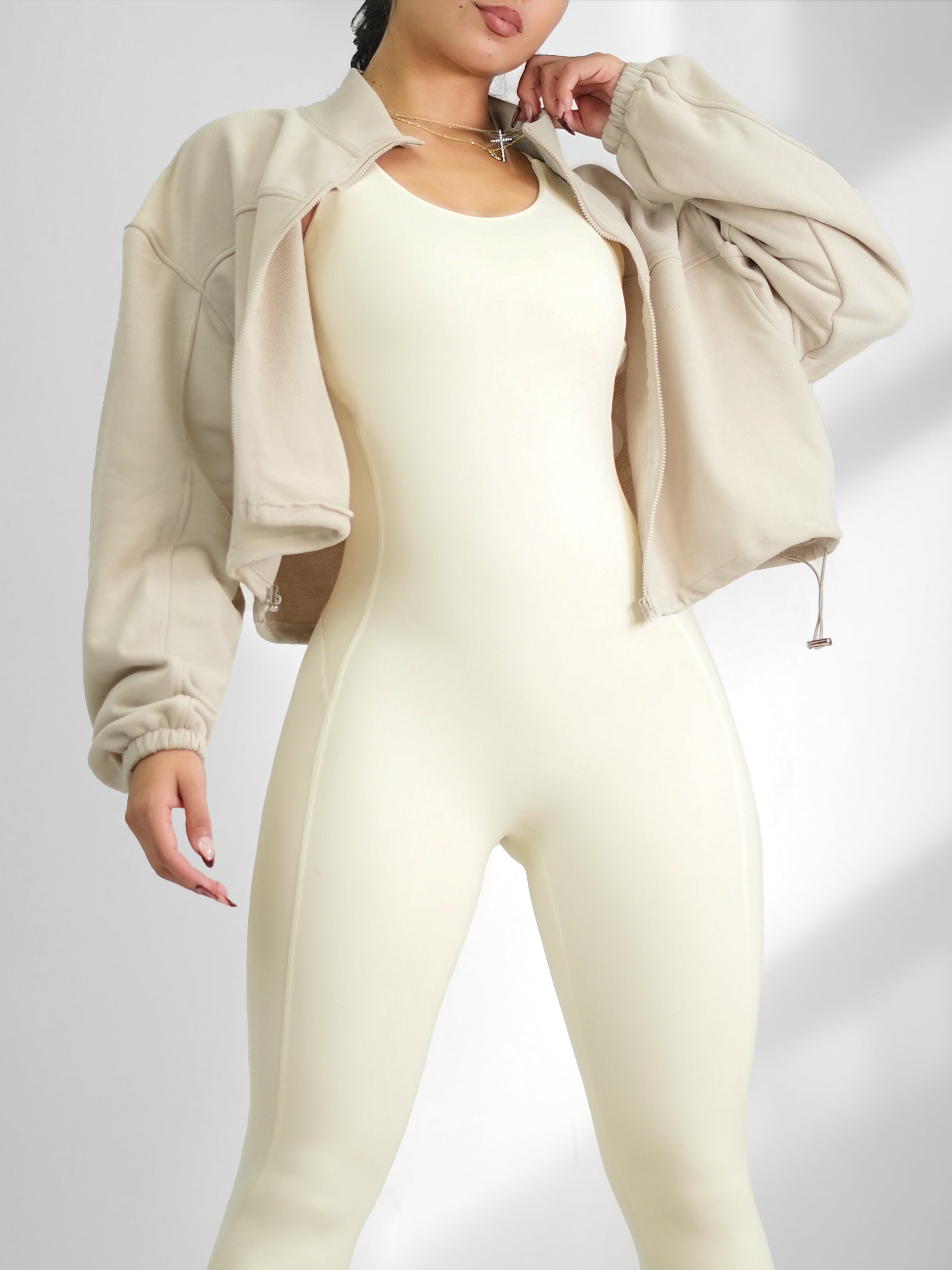 Luxe Adjustable Zipper Jacket (Coconut Cream)