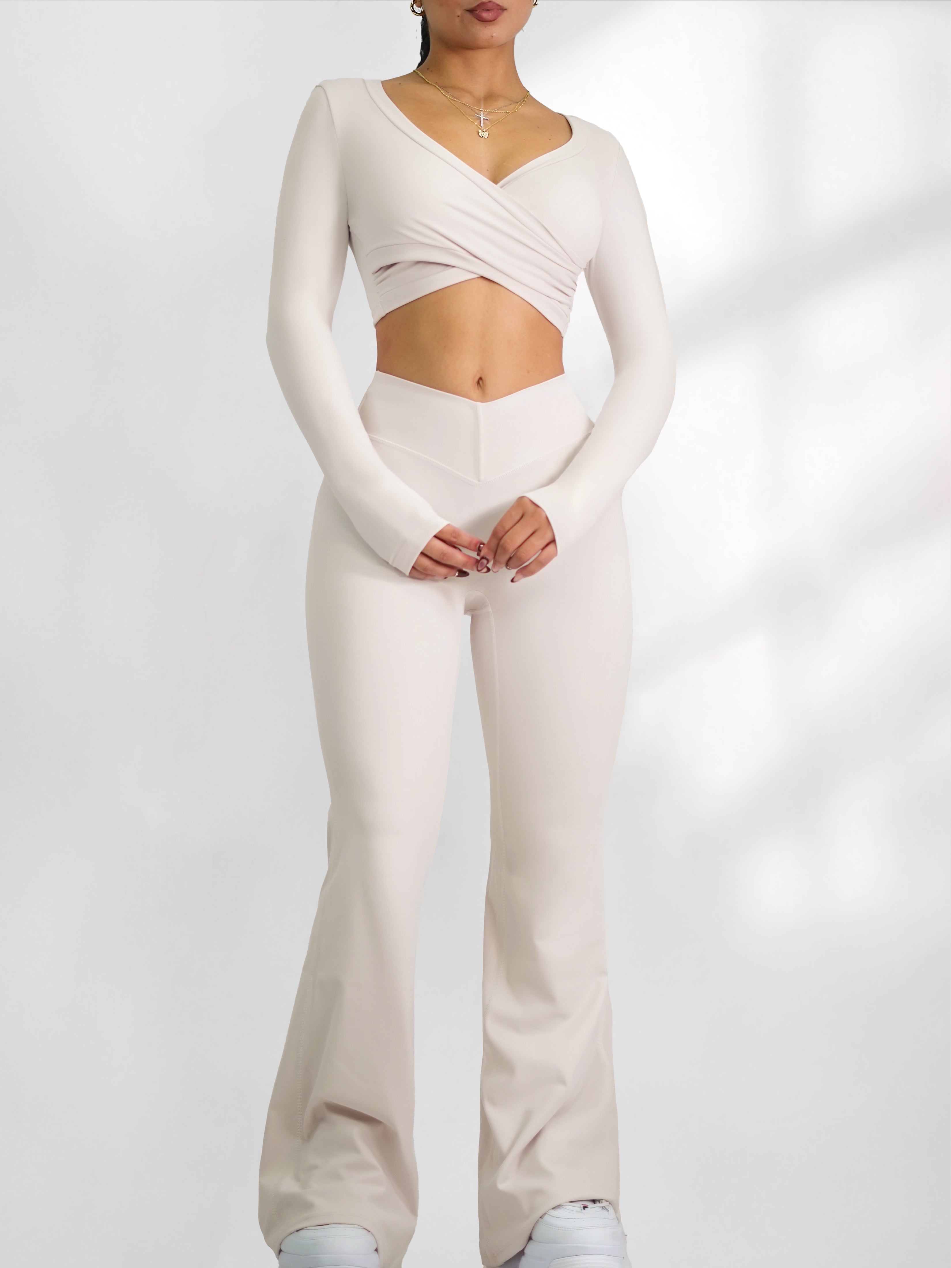 Pilates V Flare Leggings (Off-White)